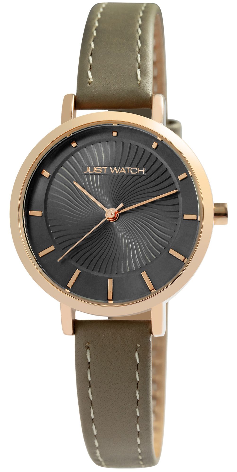 Just Watch Damenuhr mit Echtlederarmband, taupe/roségoldfarben