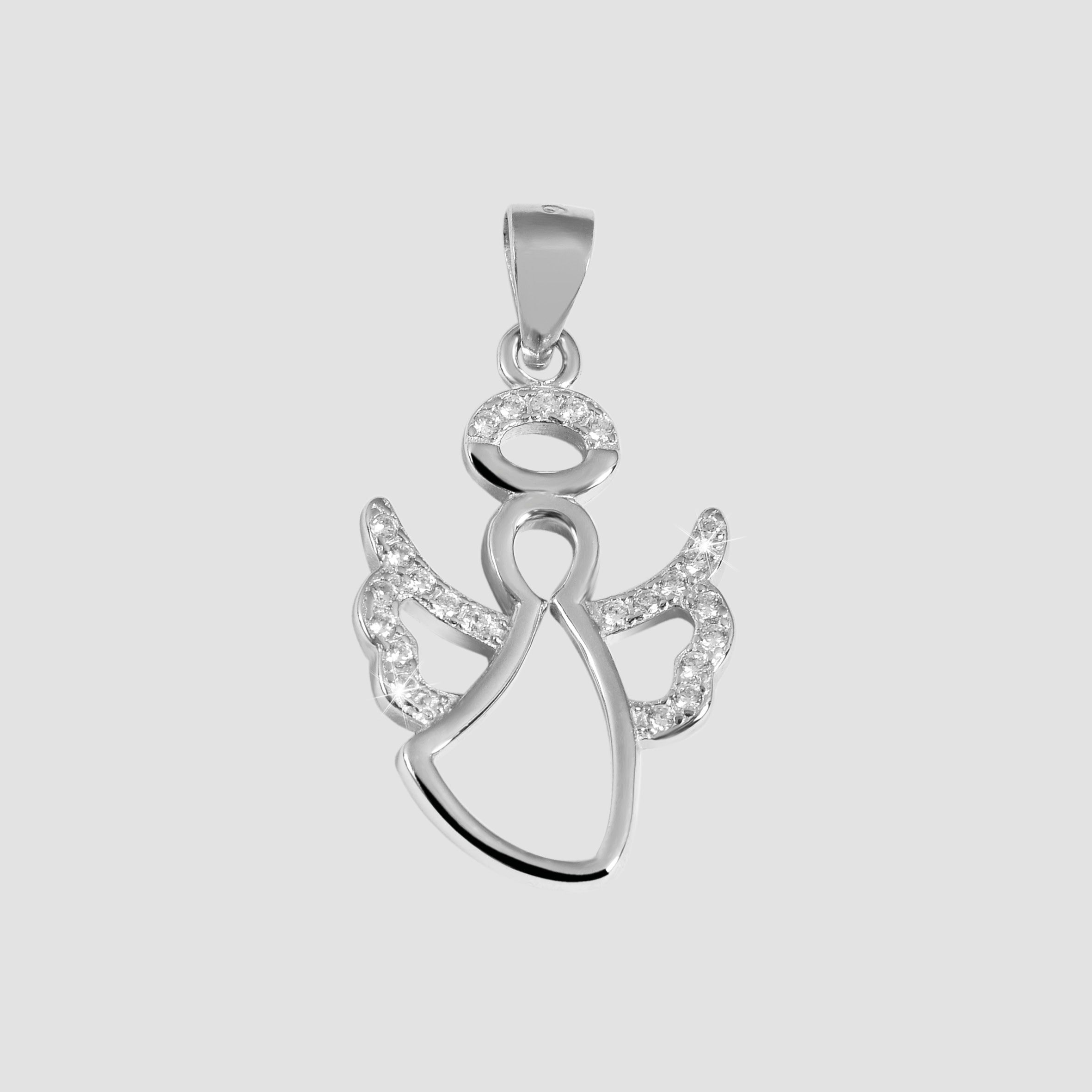 925/- Echt Silber Anhänger ohne Kette "Enna", Schutzengel mit Zirkoniabesatz, 925/rhodiniert