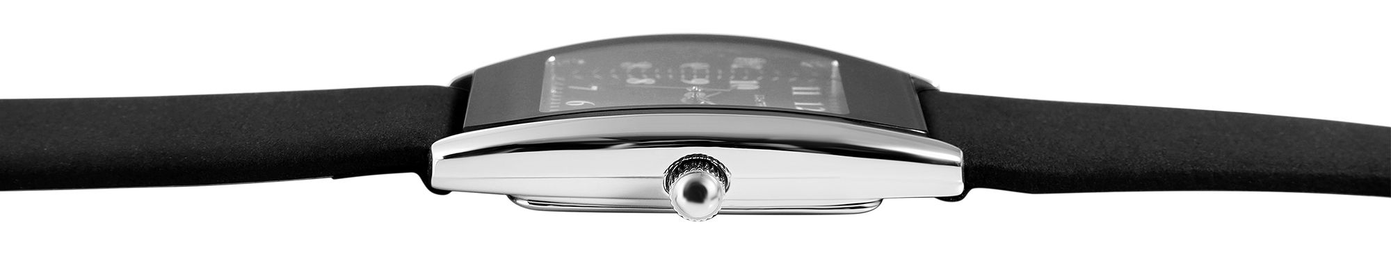 Just Watch Damenuhr mit Echtlederarmband, Tonneau, schwarz/silberfarben