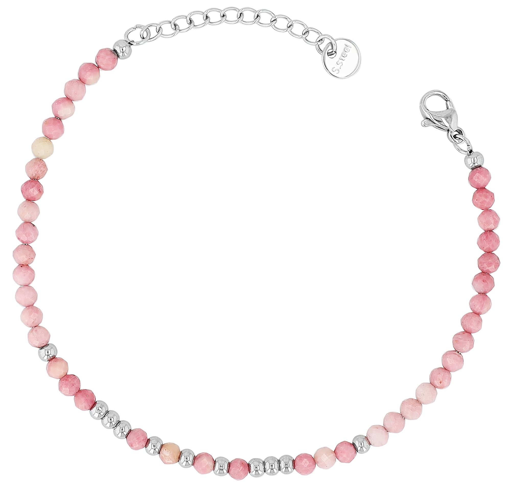 "Willow" Armband 17 + 3 cm, Edelstahl & Natursteinen (Rhodochrosit)