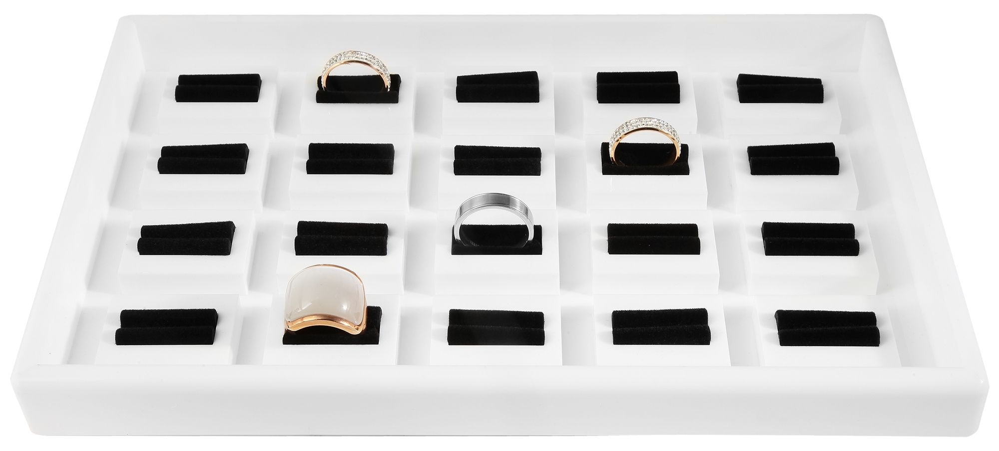 Display für Ringe, weiß/schwarz, 28 cm x 18 cm x 2,5 cm