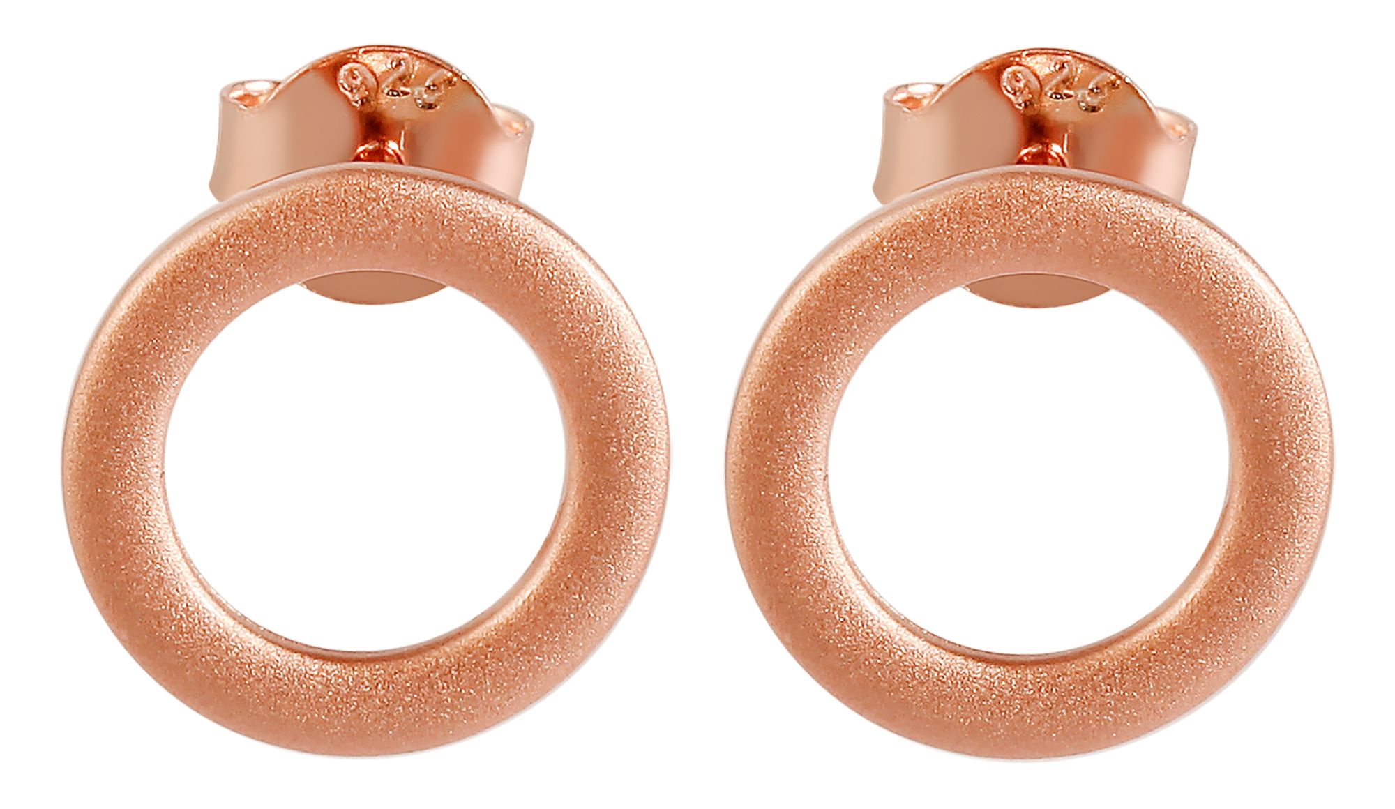 925/- Echt Silber Ohrstecker "Ronda" rund, mattiert, rosévergoldet