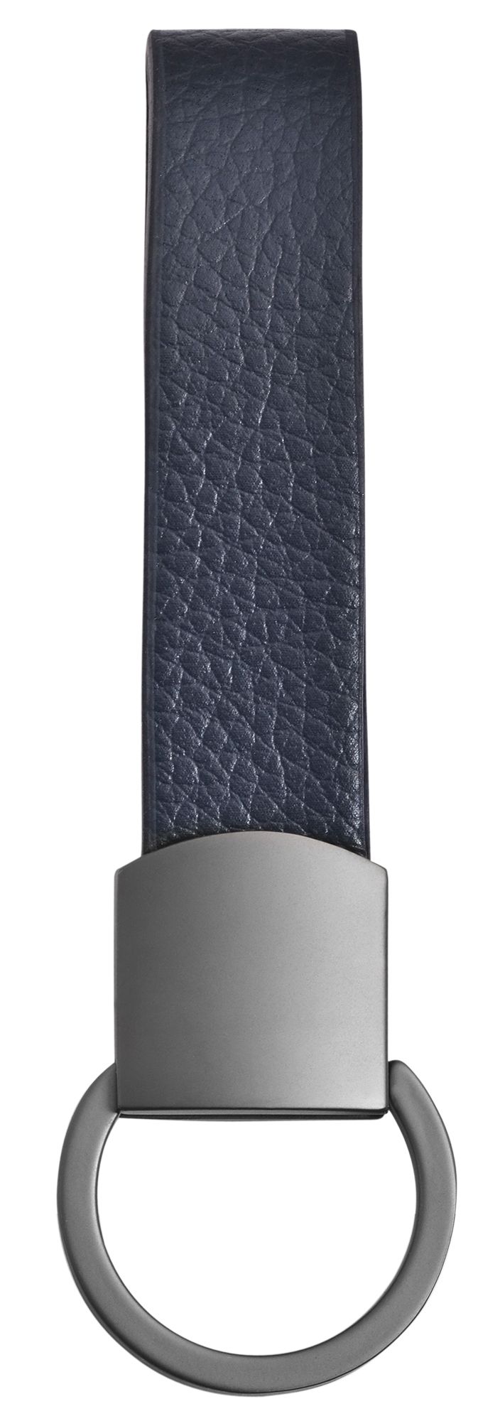 Edelstahl Schlüsselanhänger mit Echtlederband, blau