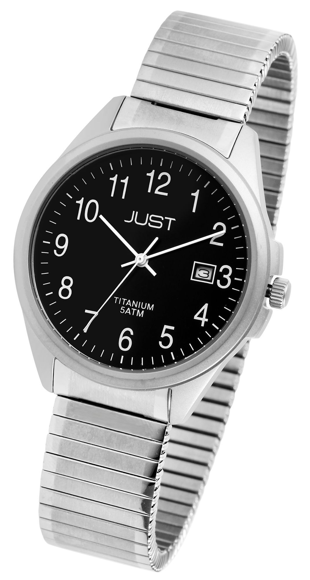 Just Herrenuhr mit Zugarmband, Titan, 5 ATM, schwarzes ZB