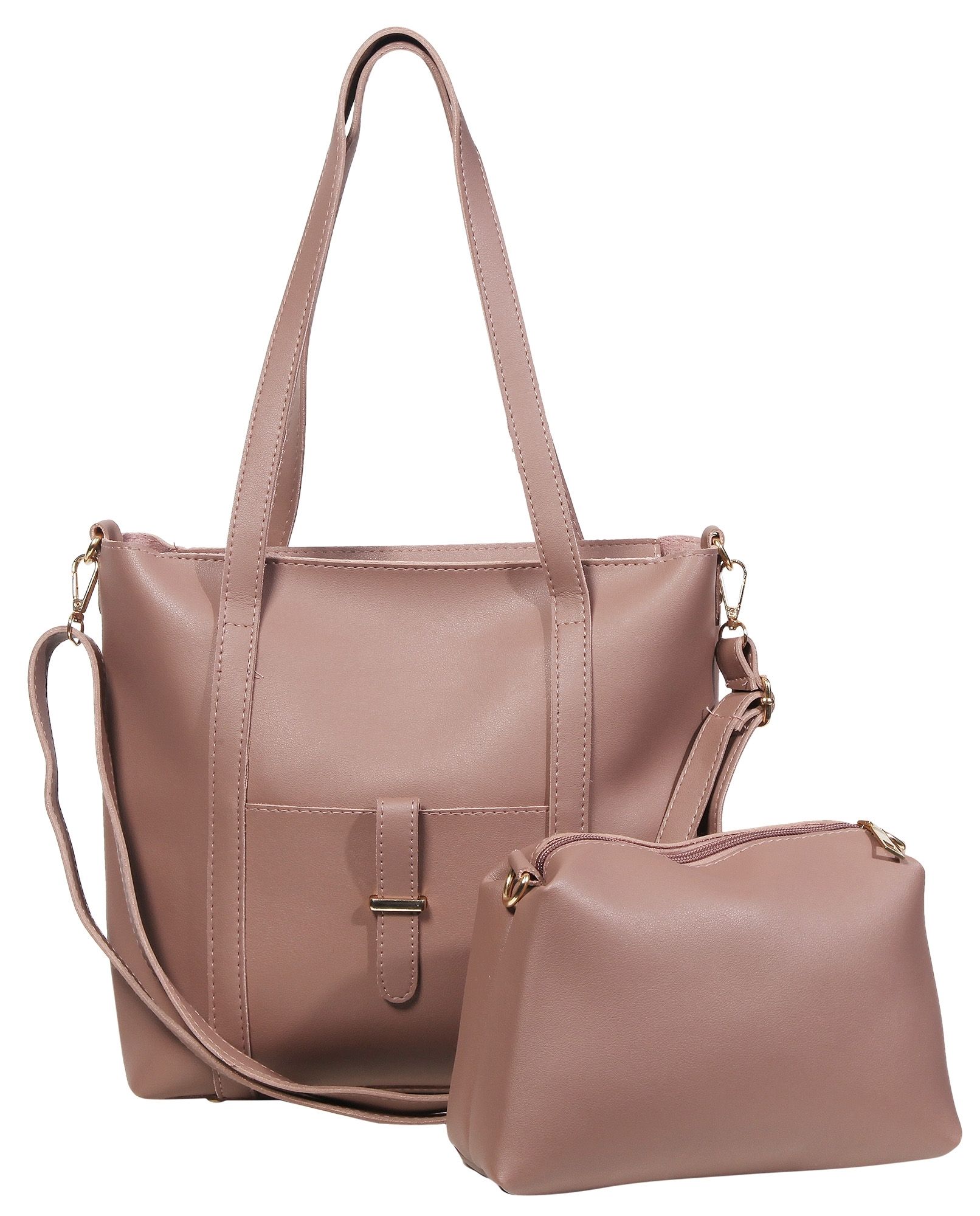 Damen Taschen-Set, Handtasche/ Schultertasche aus Lederimitation, Rosa