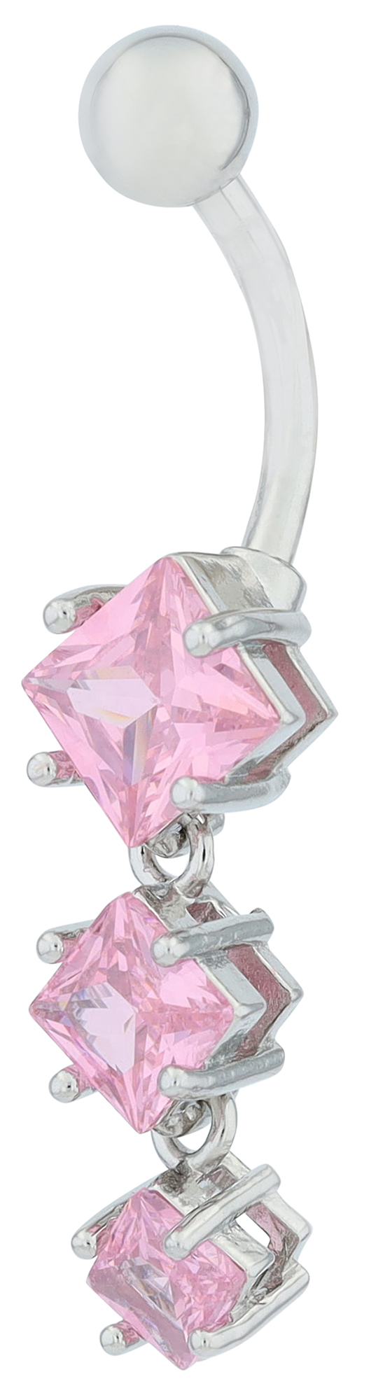 "Elly" Edelstahl-Bronze Bauchnabelpiercing, Stablänge 12 mm/ Stabstärke 2 mm, rosa Zirkonia, silberfarben