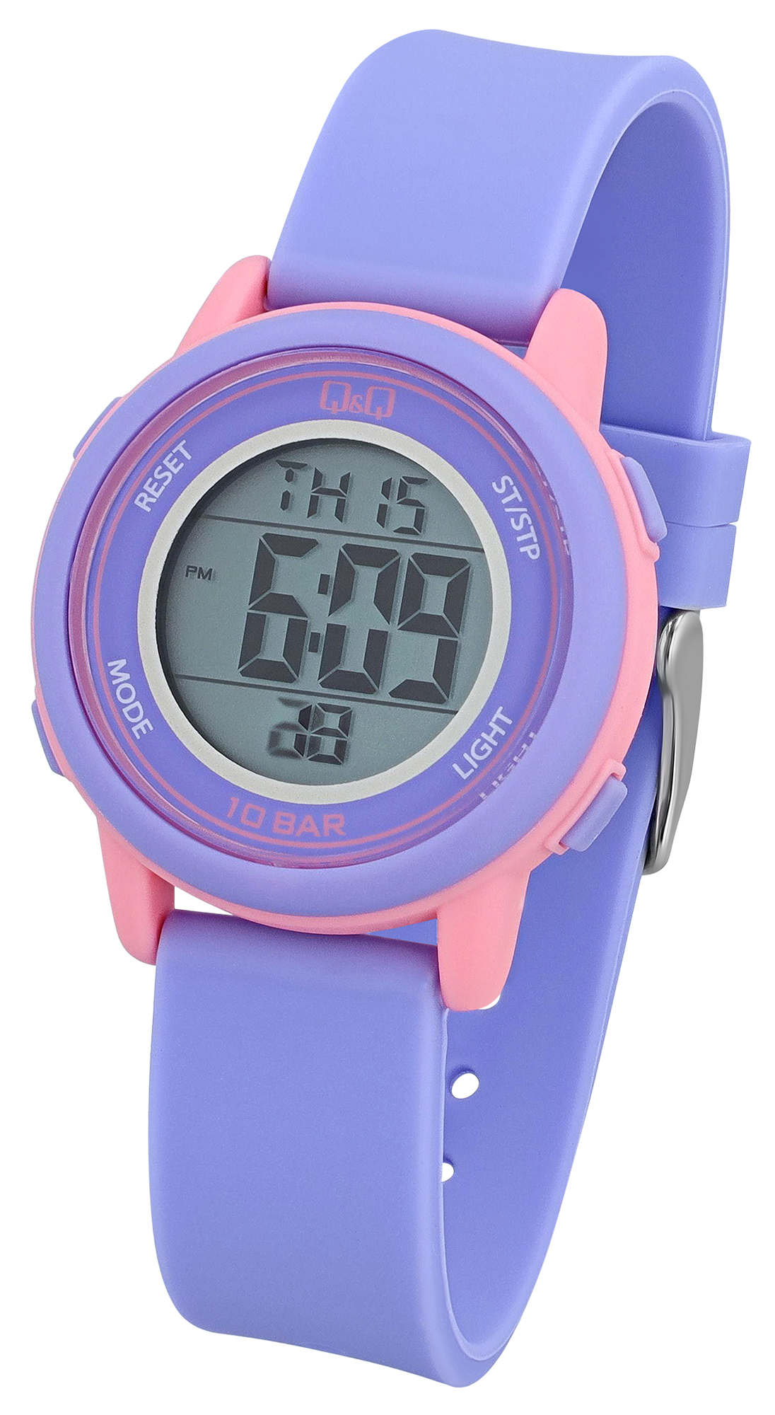 Q&Q Kinder/Jugend Digitaluhr, Kunststoff, Resinband, lila/rosa, 10 ATM, Ø 34 mm