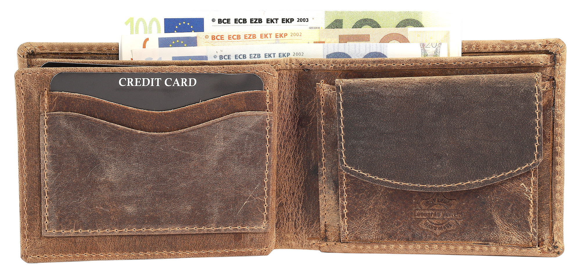 Leonardo Verrelli, Herren Echtleder Geldbörse, vintage, RFID, quer, braun