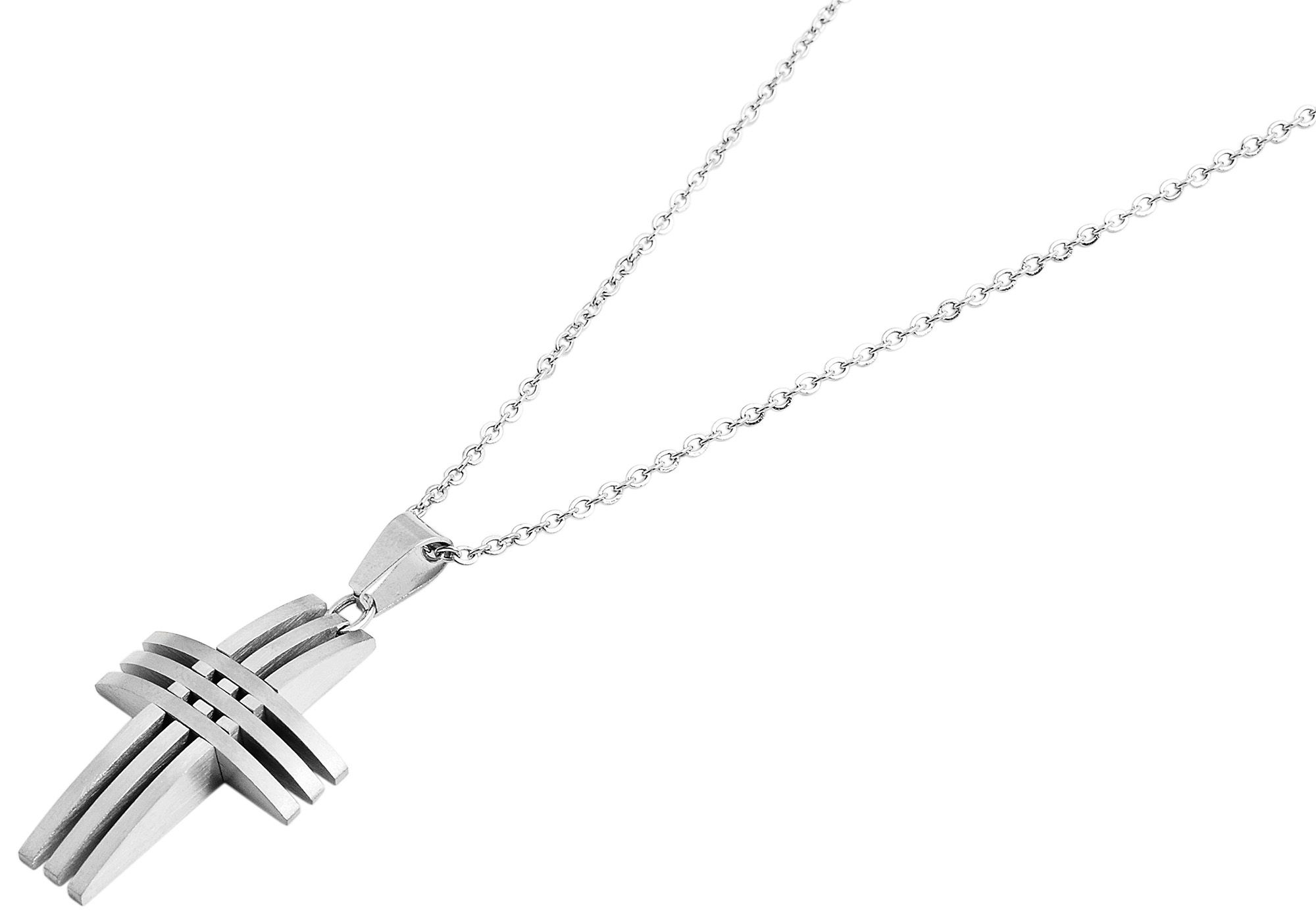 "Blanca" Edelstahl Ankerkette mit Anhänger - Kreuz, 43 + 5 cm, silberfarben