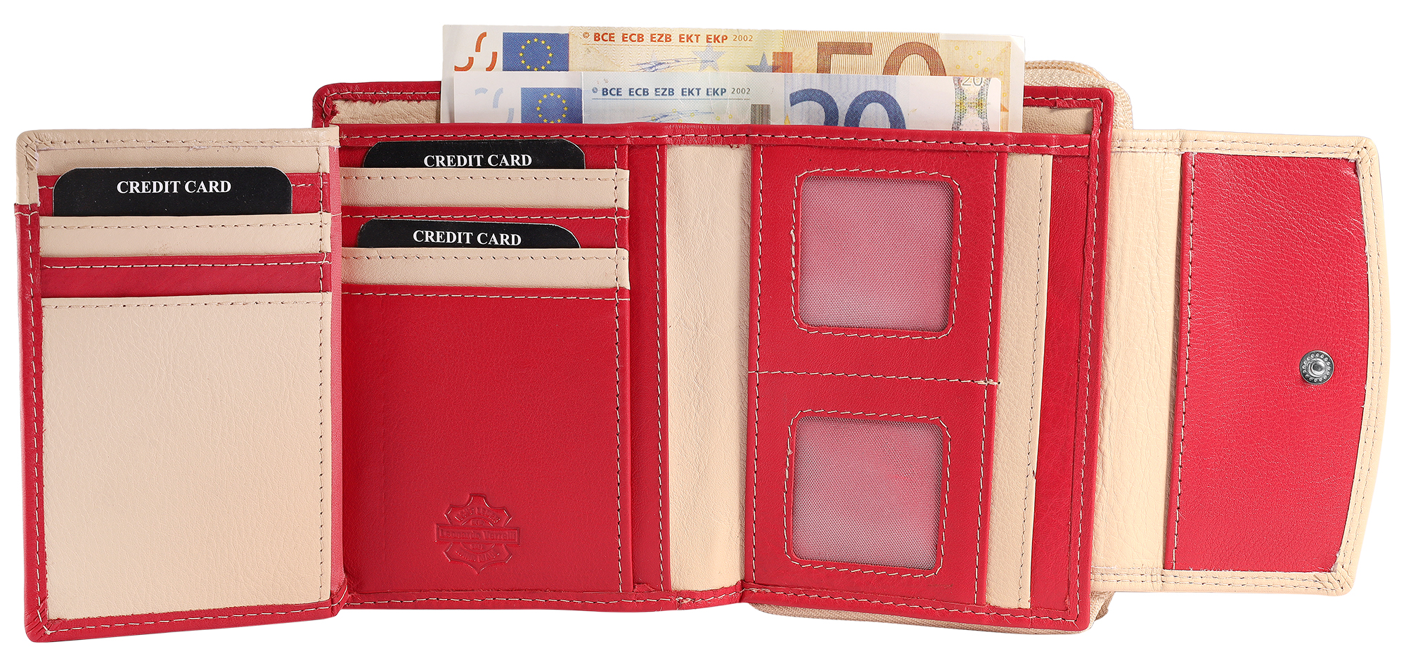 Leonardo Verrelli Echtleder (Nappa) Damen Geldbörse, RFID, Querformat, pink/ beige