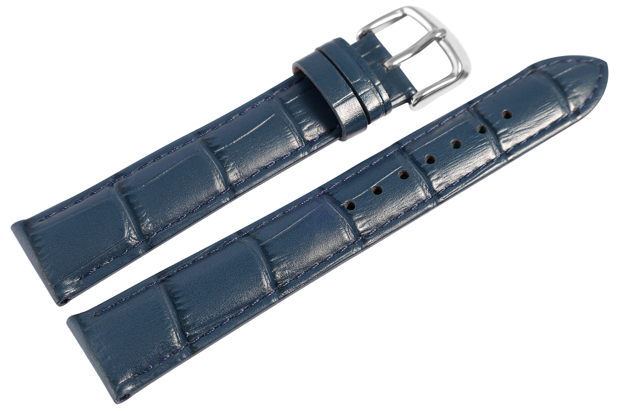 Uhrenarmband aus Echt Leder, Kroko-Optik, dunkelblau, 18 mm