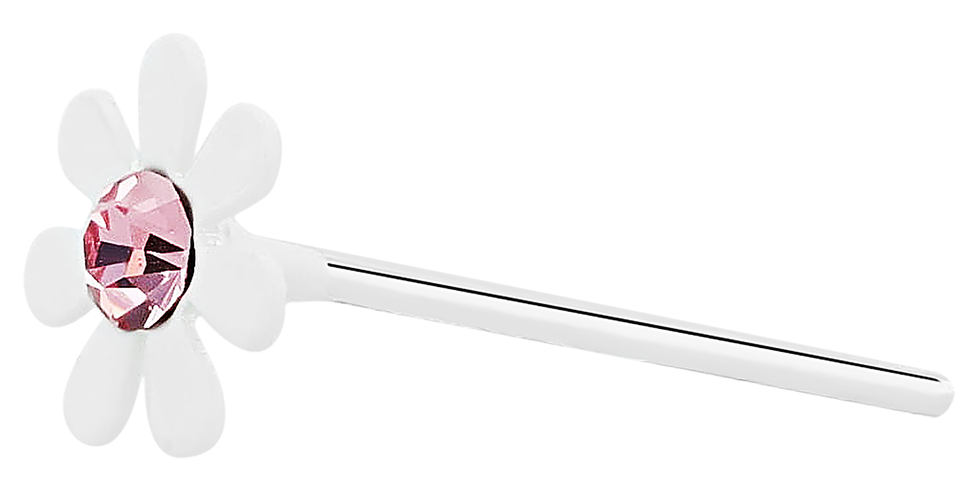 "Volimira" I-förmiger Nasenstecker/ Nasenpiercing , 925/- Echt Silber, rhodiniert, Blüte weiß/ bunt, VE-20 Stück