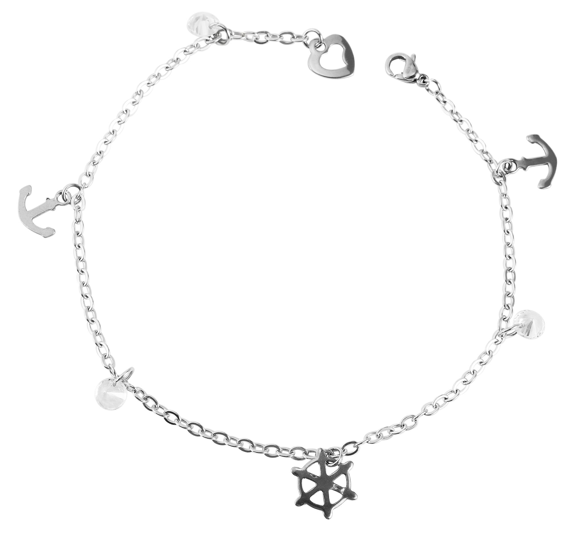 "Lia", Akzent Edelstahl Fußkette, Similibesatz, Maritim, silberfarbig, 25 cm