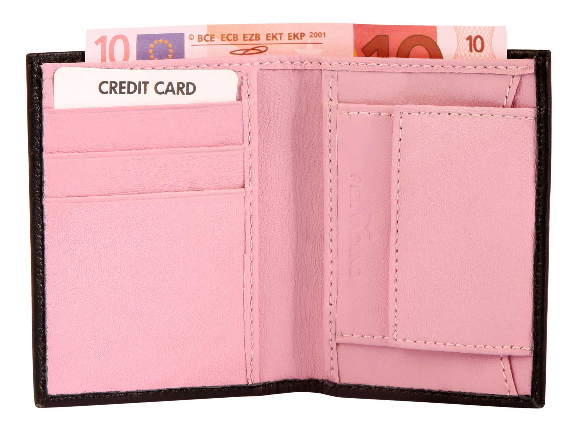 Steinmeister Mini-Geldbörse aus Echtleder, Hochformat, schwarz/rosa