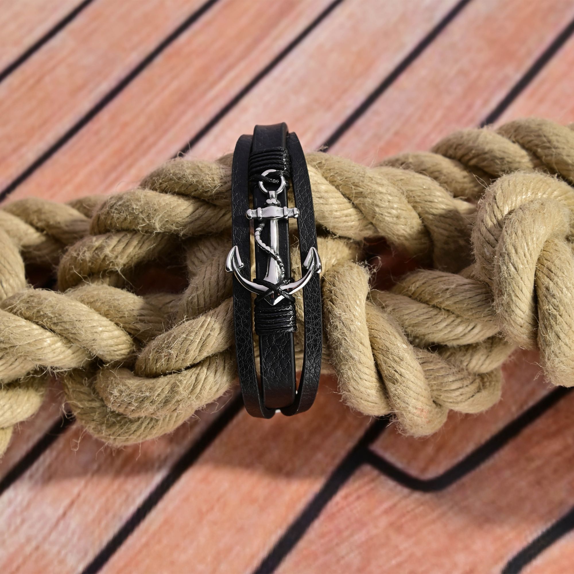 "Artur" Armband 23 cm aus Lederimitat, Anker, VE 4