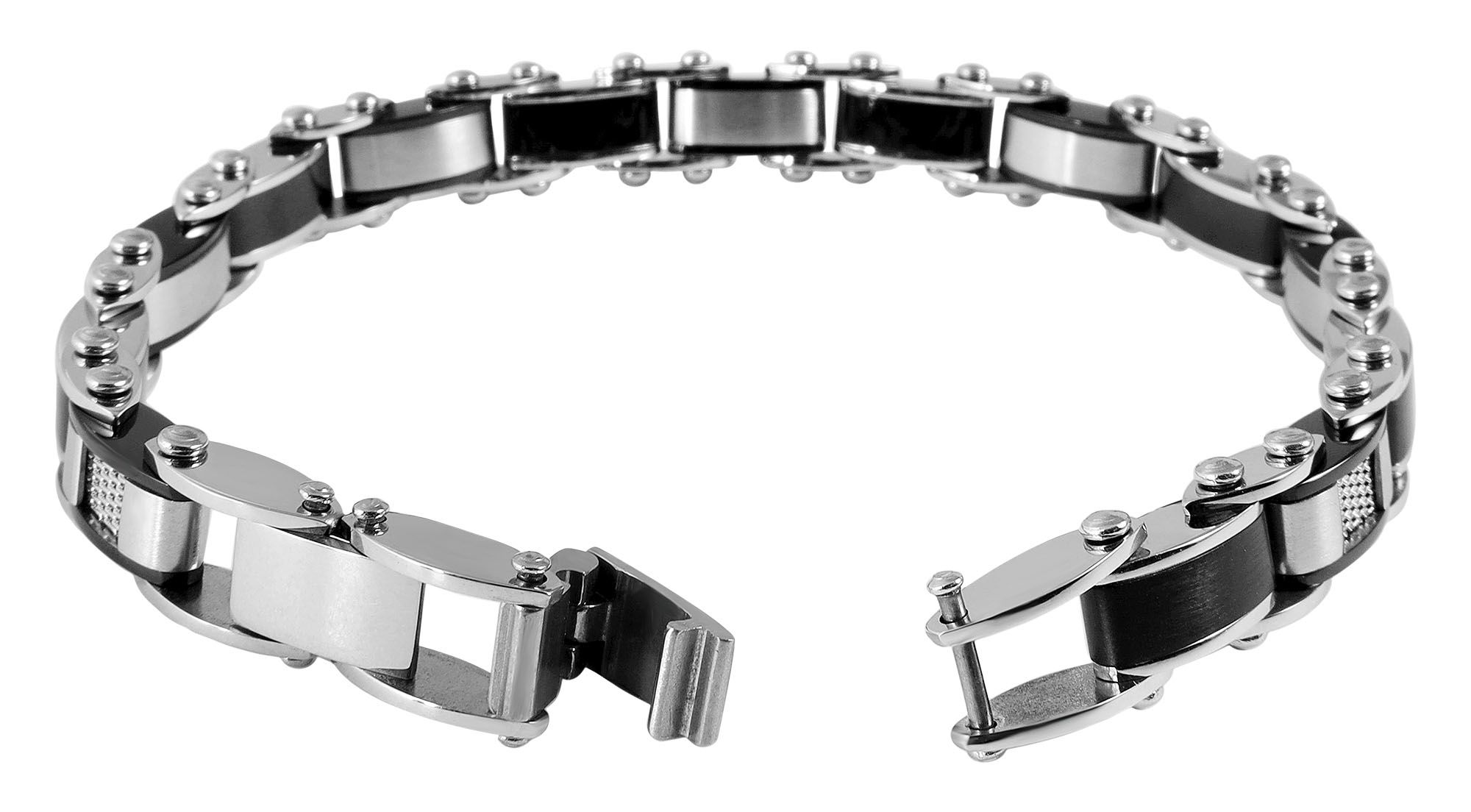 "Bjarne" Edelstahl Armband, 21 cm + 1 cm, mit schwarzen Elementen, Verlängerung