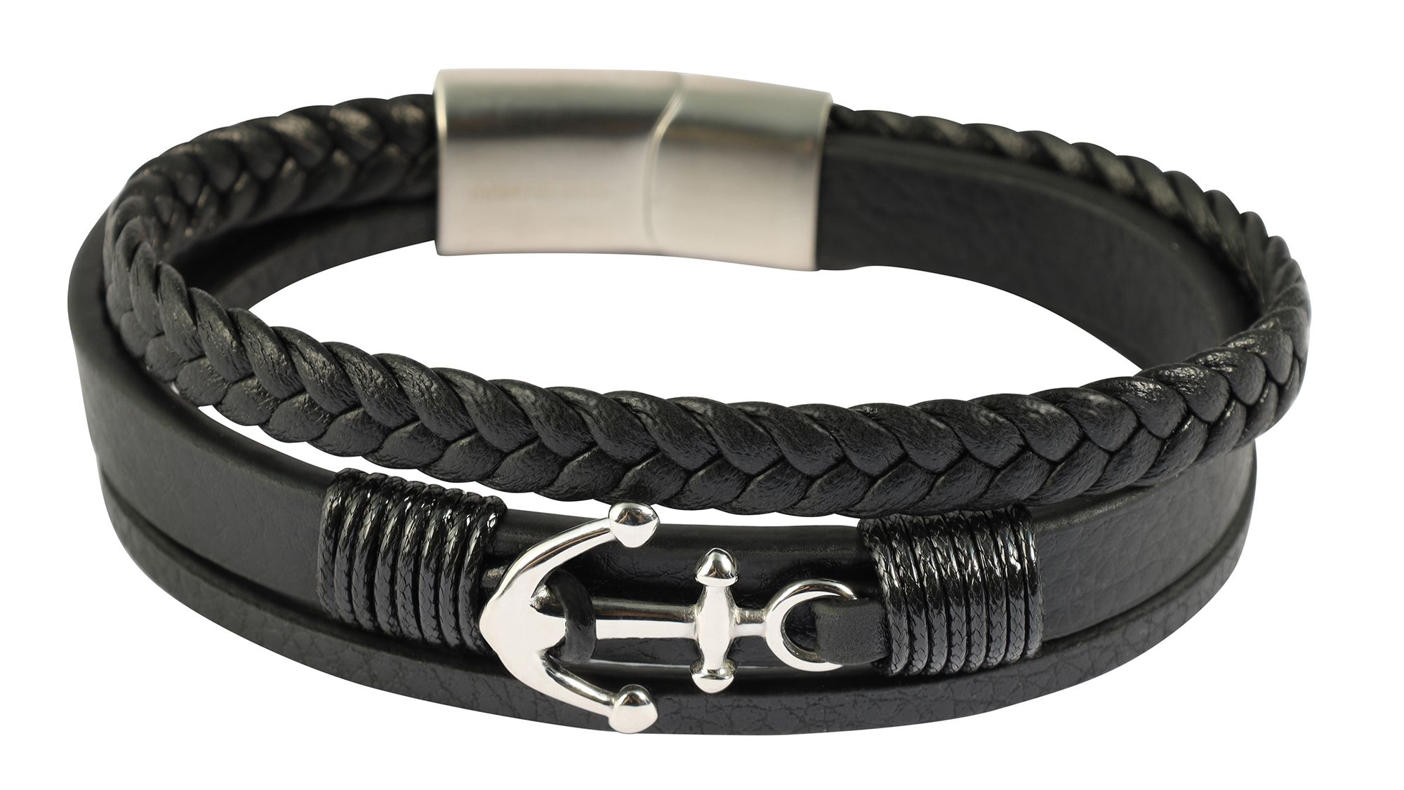 "Arne" - 17cm, Armband aus Lederimitat, Anker, 4-VE