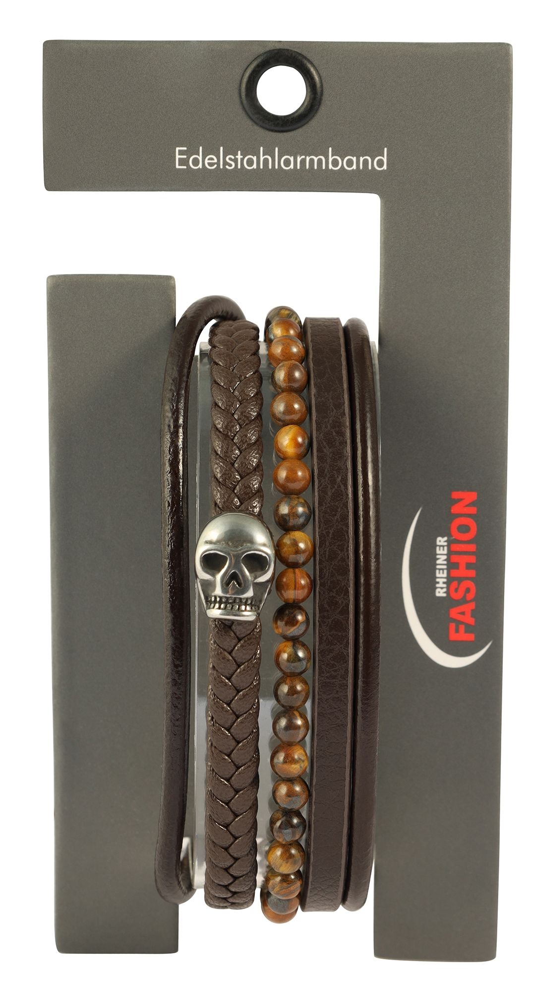 "Perry", Totenkopf, 23 cm, Armband aus Lederimitat, mit braunem Tigerauge, 4-VE