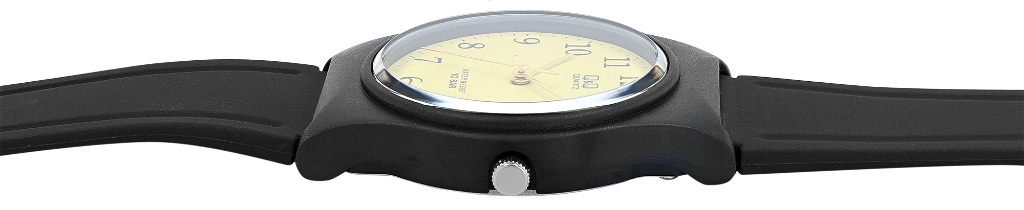 Q&Q Jugenduhr Resinband, Ø 33 mm, schwarz/ gelb