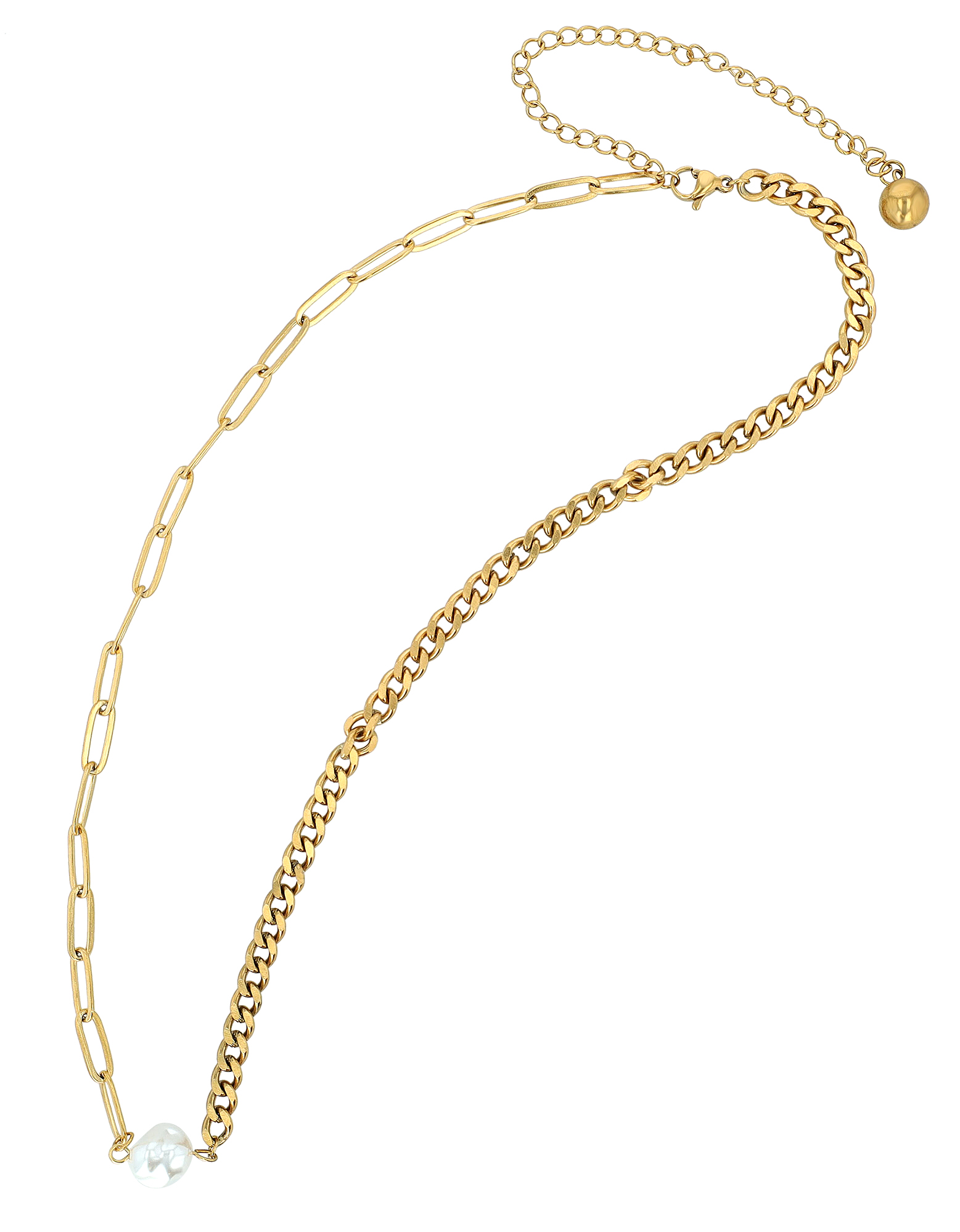 "Leonor" Schmuckset - Duo Kette 45 cm/ Perlen Ohrstecker, Edelstahl, goldfarben