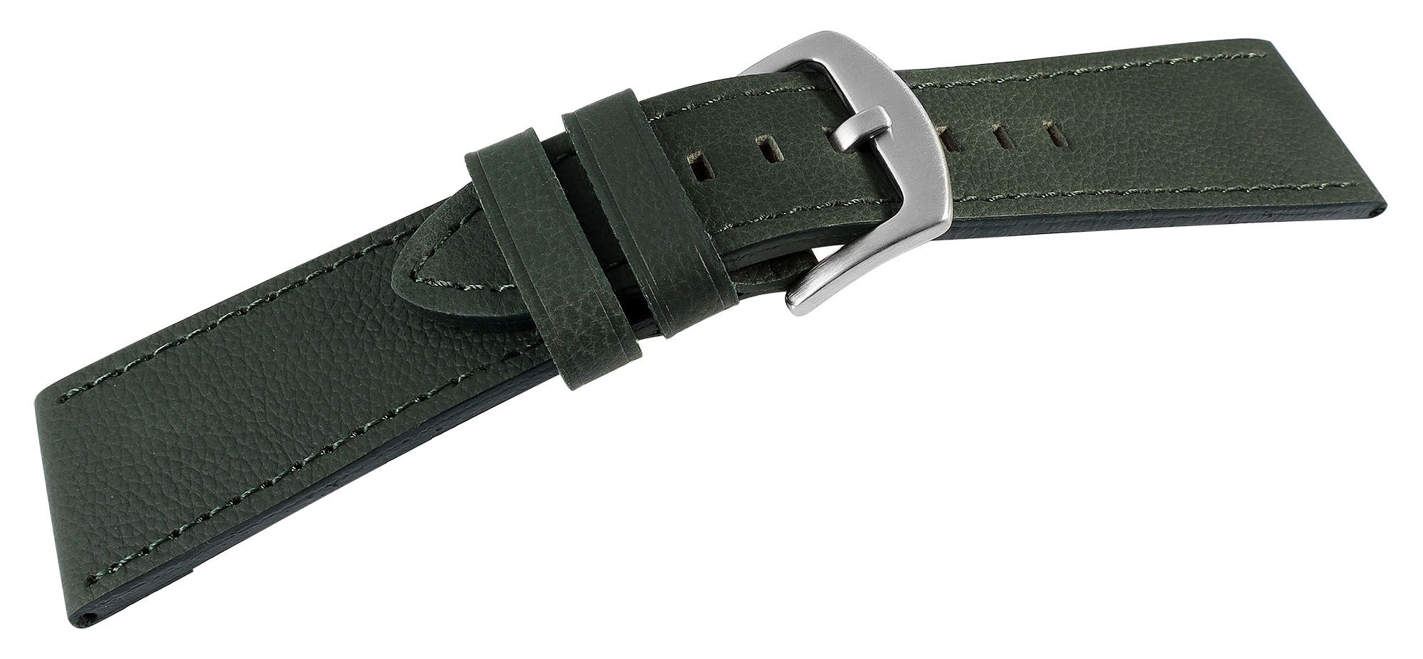 Echtleder-Uhrenarmband "super-soft", dunkelgrün, Naht, 22 mm