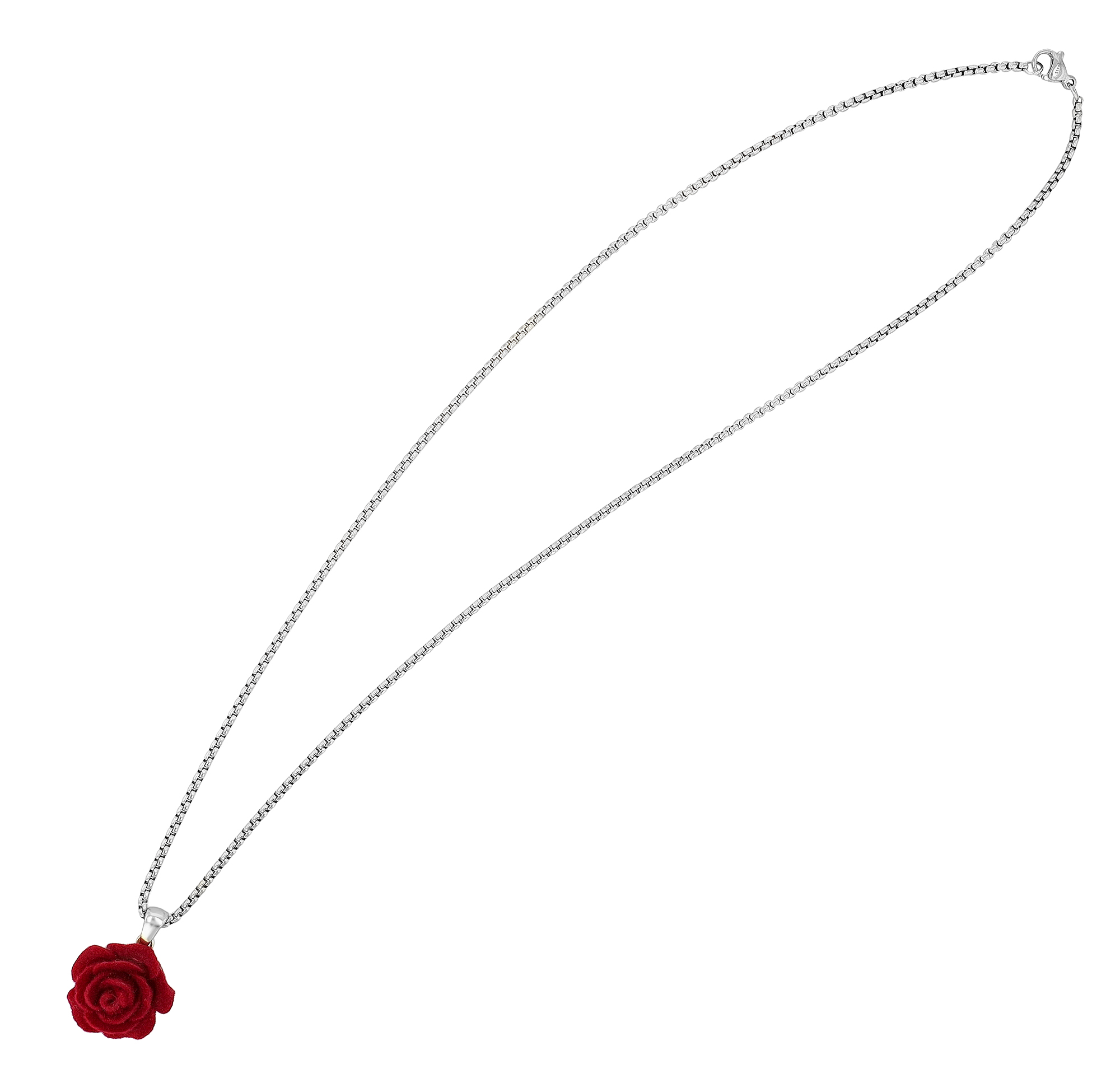 "Rosanna" Edelstahl Kette mit Anhänger - roter Rose, 50 cm, silberfarben