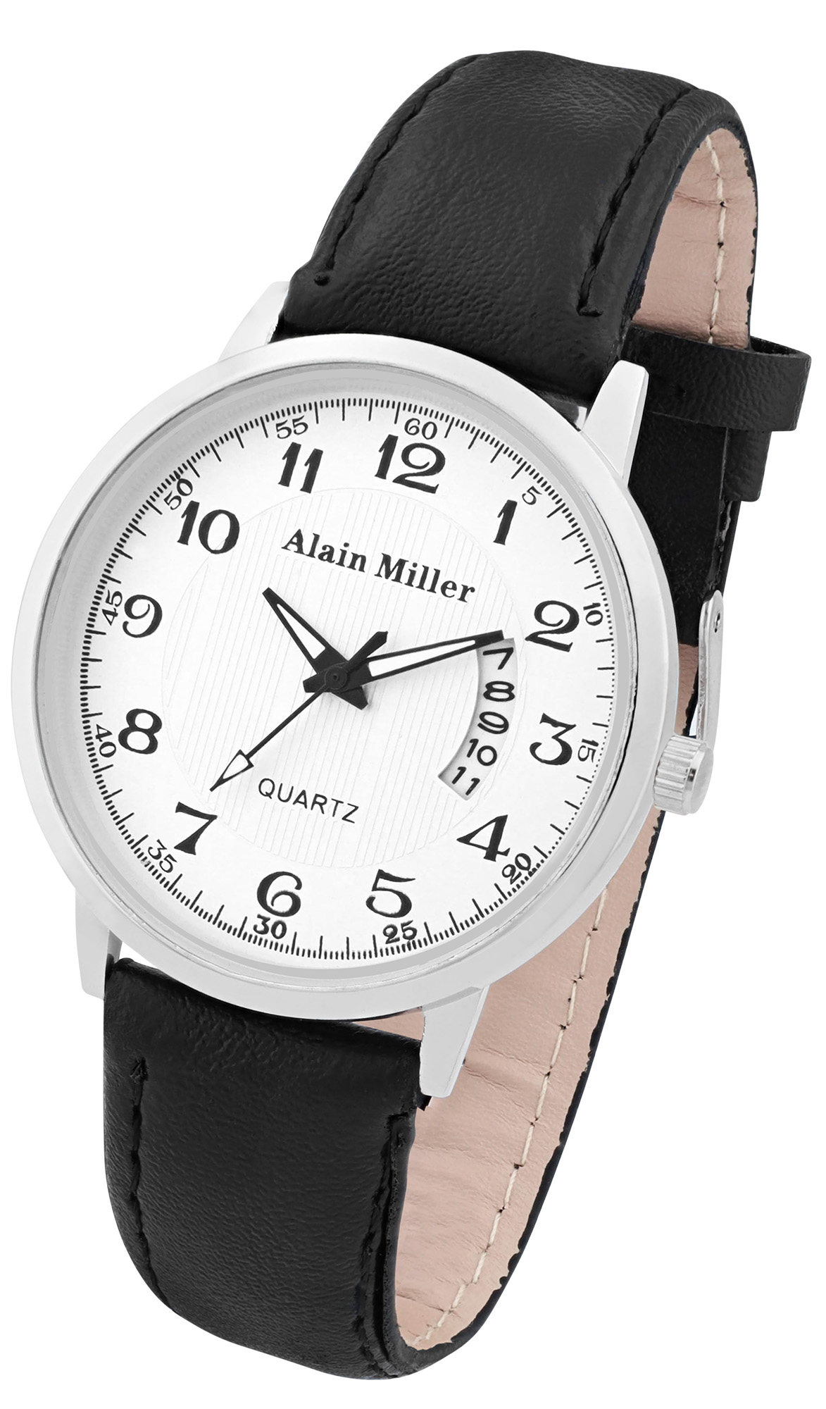 Alain Miller Herrenuhr mit Lederimitatband, Ø 40 mm, schwarz/ weiß
