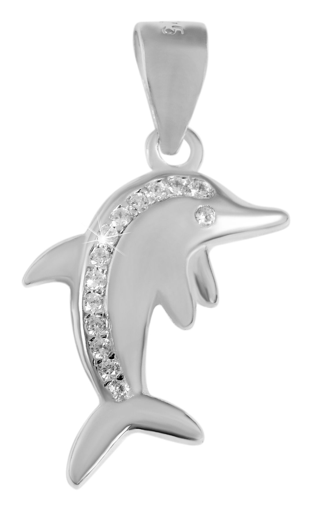 Silber Schmuck-Set, Anhänger,Ohrstecker Delphin mit Steine ,925/rhodiniert