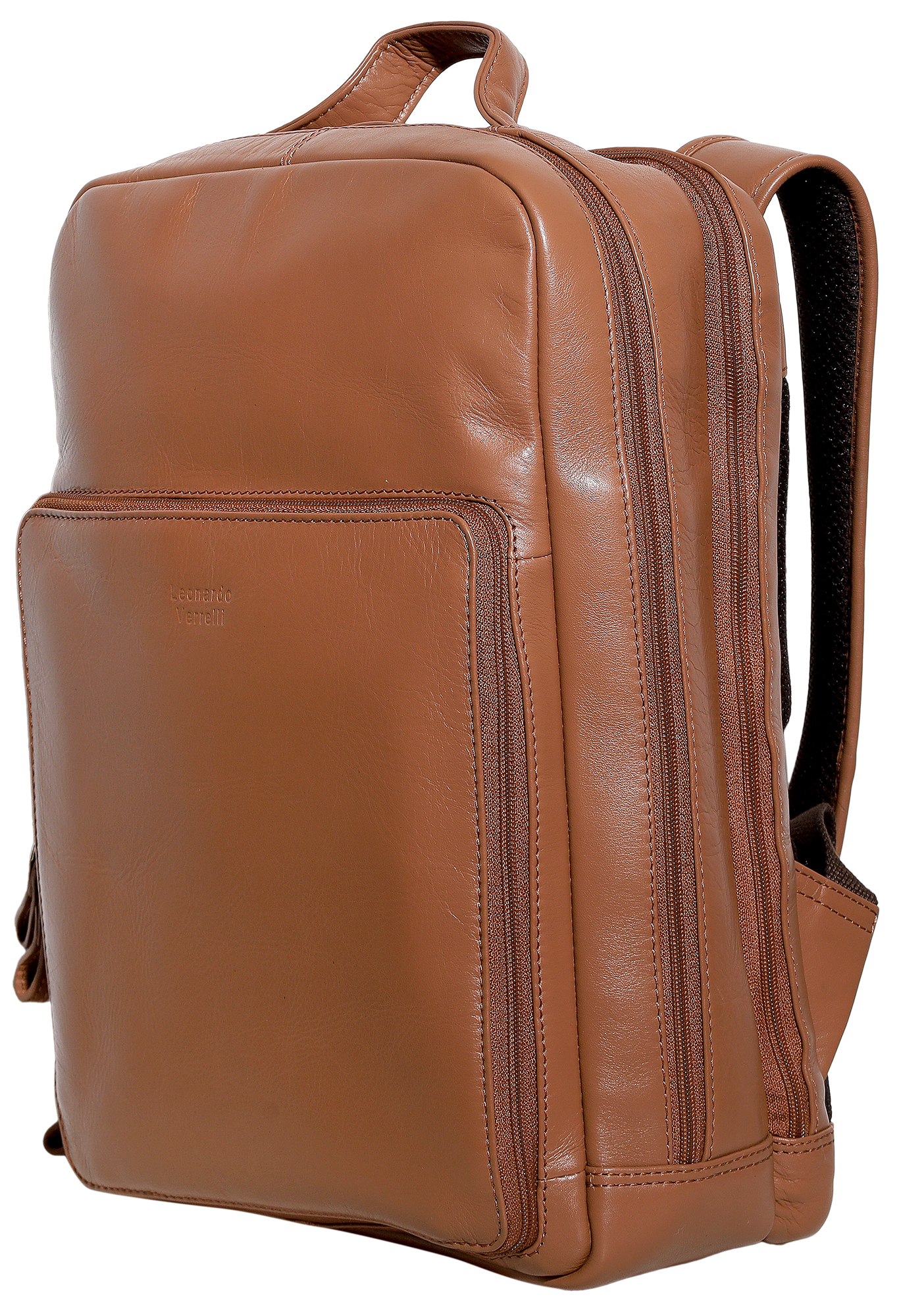 Leonardo Verrelli Echt Leder-Rucksack für Business, Alltag & Reisen, braun/ cognac
