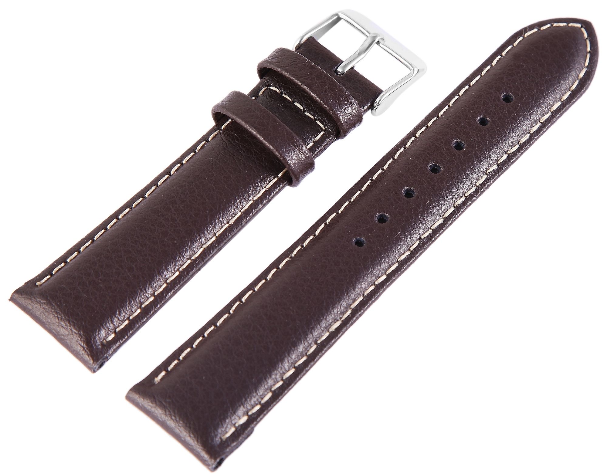 Echtleder-Uhrenarmband, dunkelbraun, weiße Naht, 20 mm