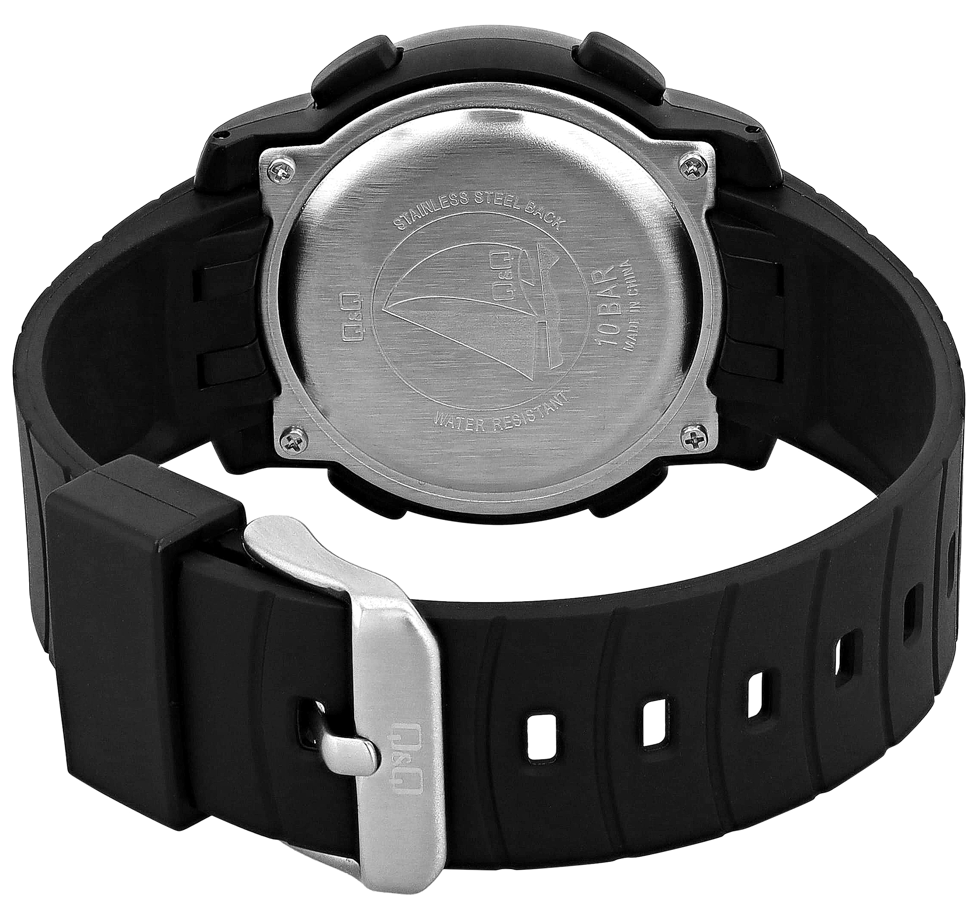 Q&Q Herren Digitaluhr, Kunststoff, Silikonband, schwarz, 10 ATM, Ø 44 mm