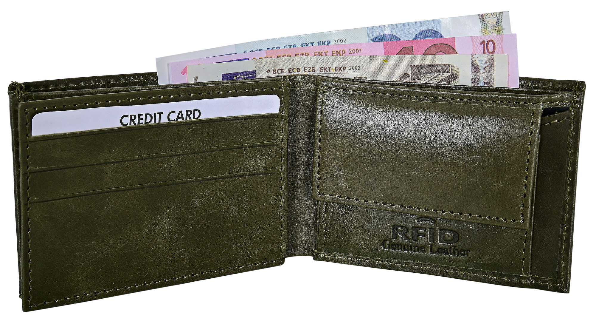 Steinmeister Echtleder Mini-Geldbörse, RFID, Querformat, khaki (grün)