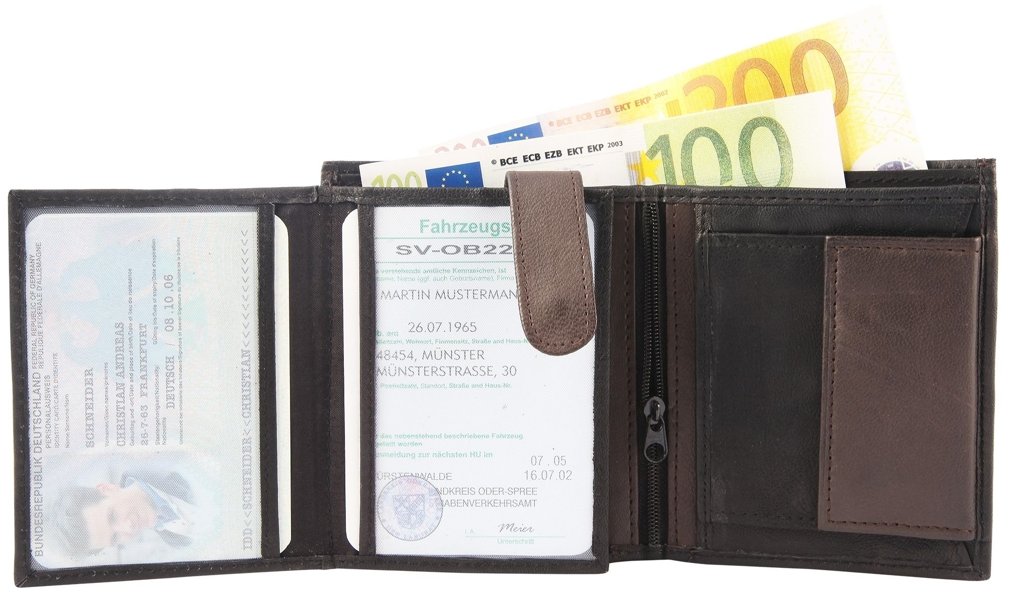 Steinmeister Geldbörse aus Echtleder, Hochformat, schwarz/braun