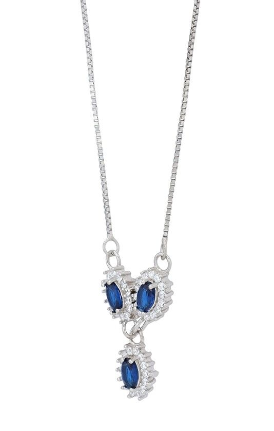 "Diana" 925/- Echt Silber Kette - Entourage-Stil, Zirkonia blau, rhodiniert