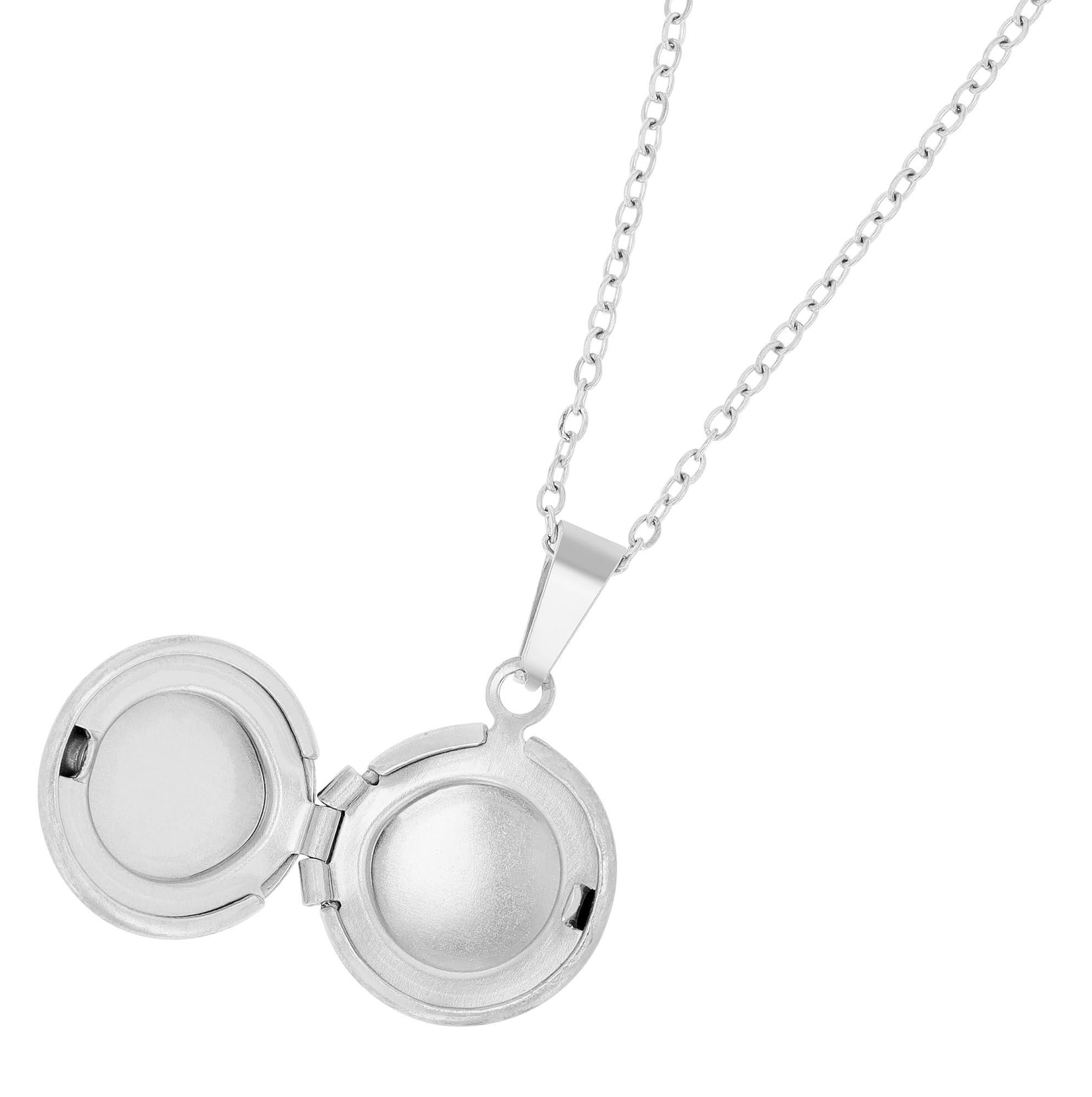 "Zarina", Edelstahl Akzent Halskette 43 + 5 cm mit rundem Medaillon, silberfarben