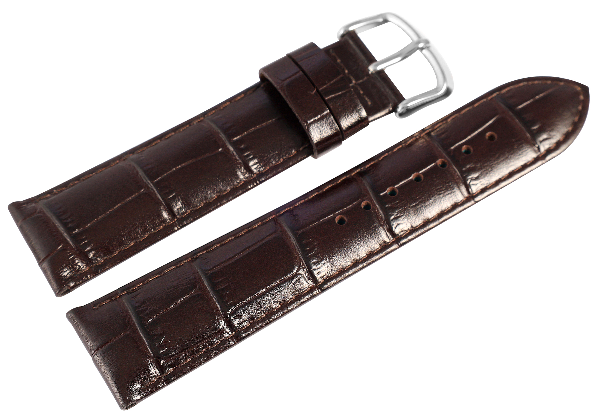 Uhrenarmband aus Echt Leder, Kroko-Optik, dunkelbraun, 22 mm