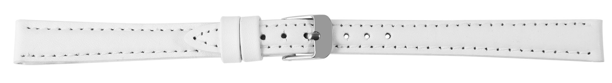 Echtleder-Uhrenarmband mit Naht, gepolstert, weiß, 12 mm