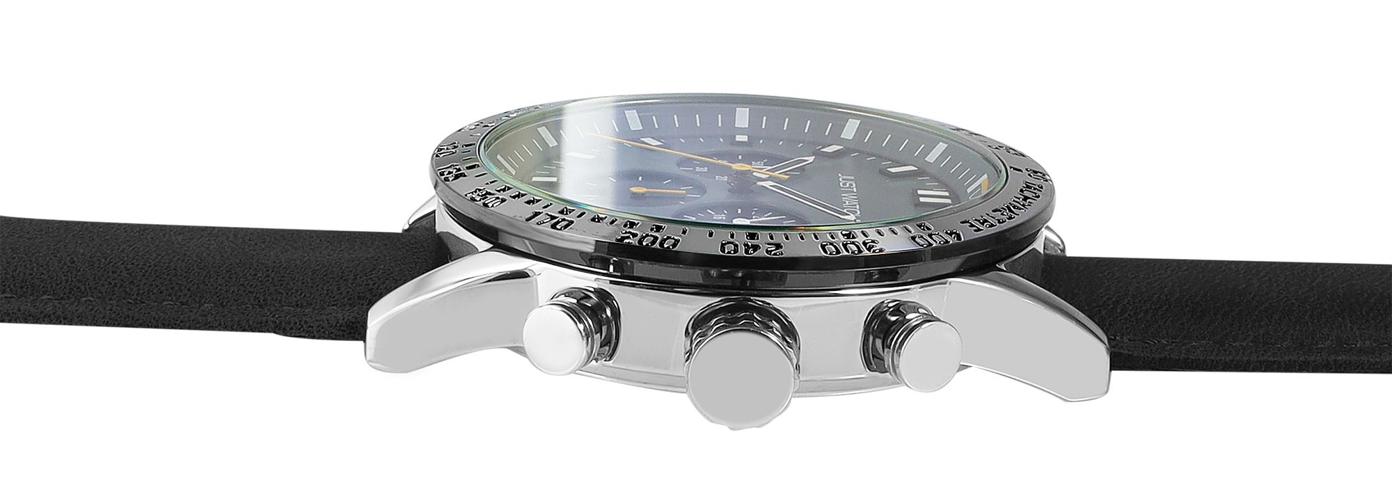 Just Watch Herrenchronograph mit Lederarmband, 5 ATM, schwarz