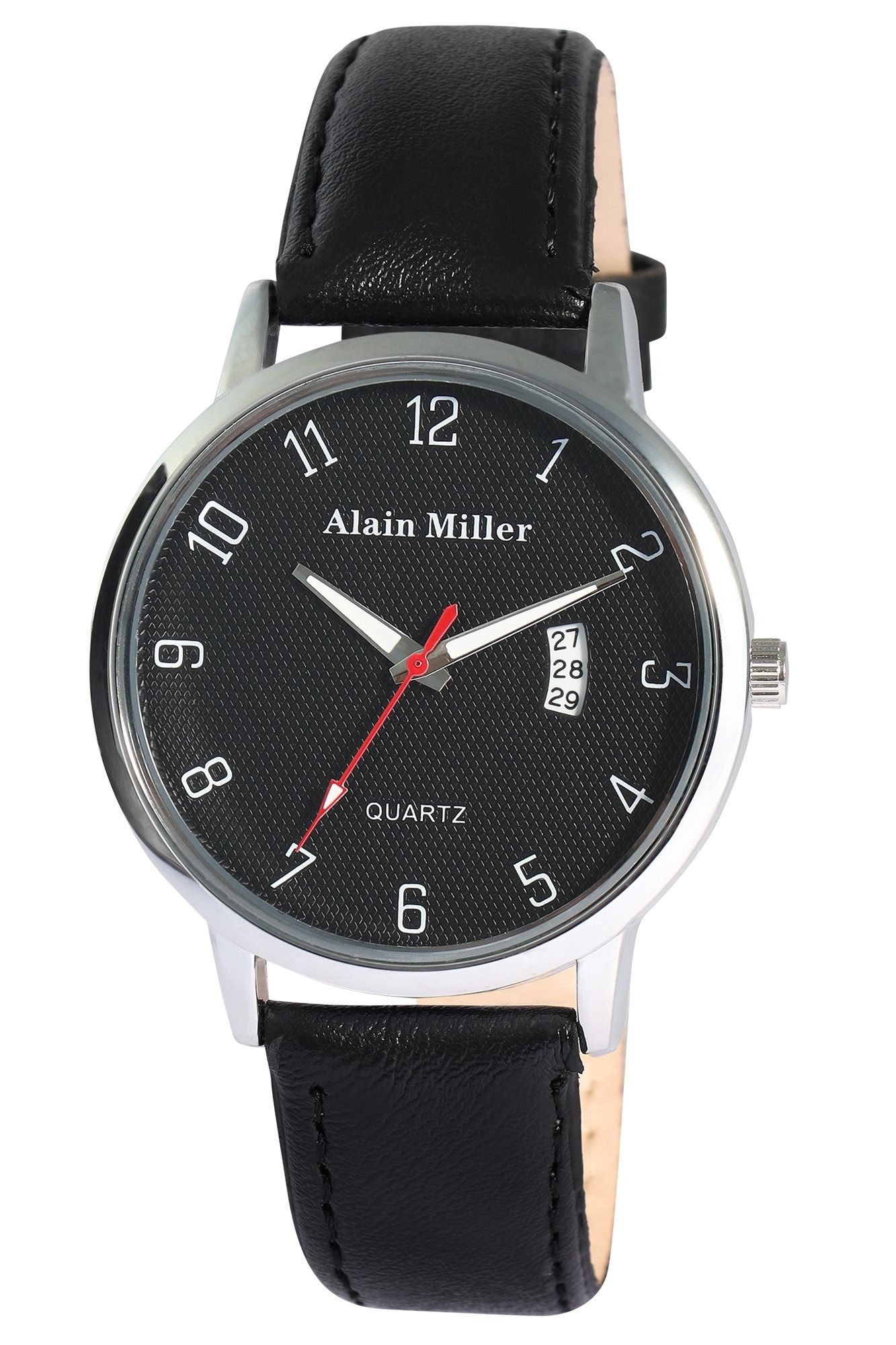 Alain Miller Herrenuhr mit Band aus Lederimitat, schwarz