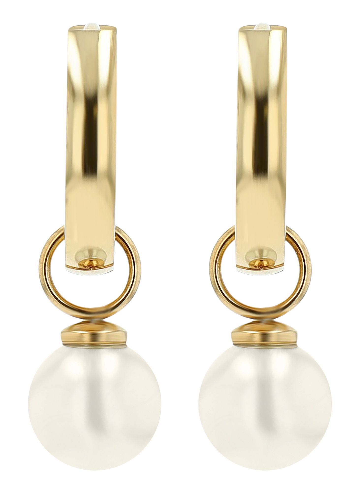 "Amapola" Akzent Creolen mit Ø 8 mm Perle, Edelstahl, goldfarben