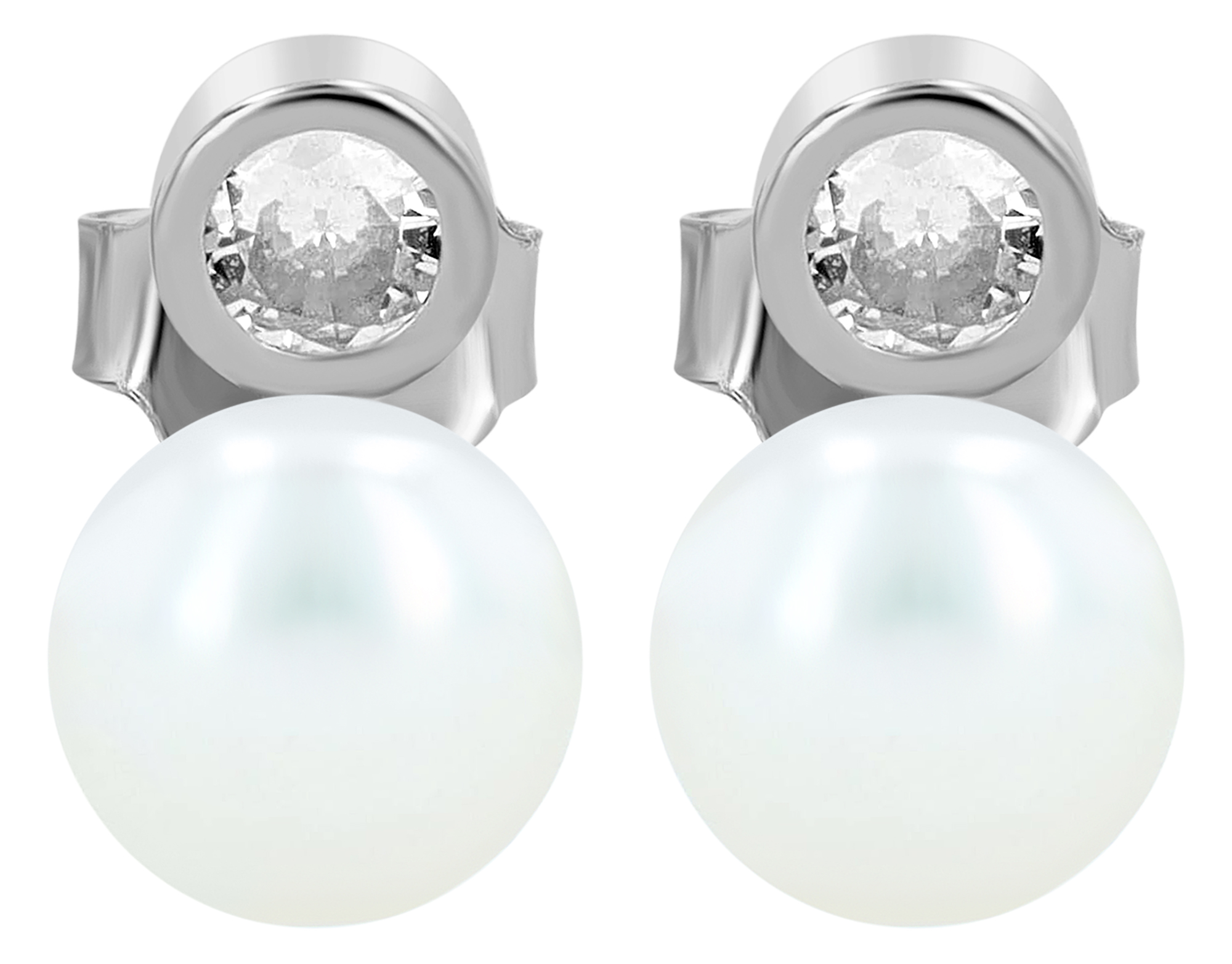 "Arbi" 925/- Echt Silber Ohrstecker, echte Süßwasserperle Ø 6 mm, Zirkonia, rhodiniert
