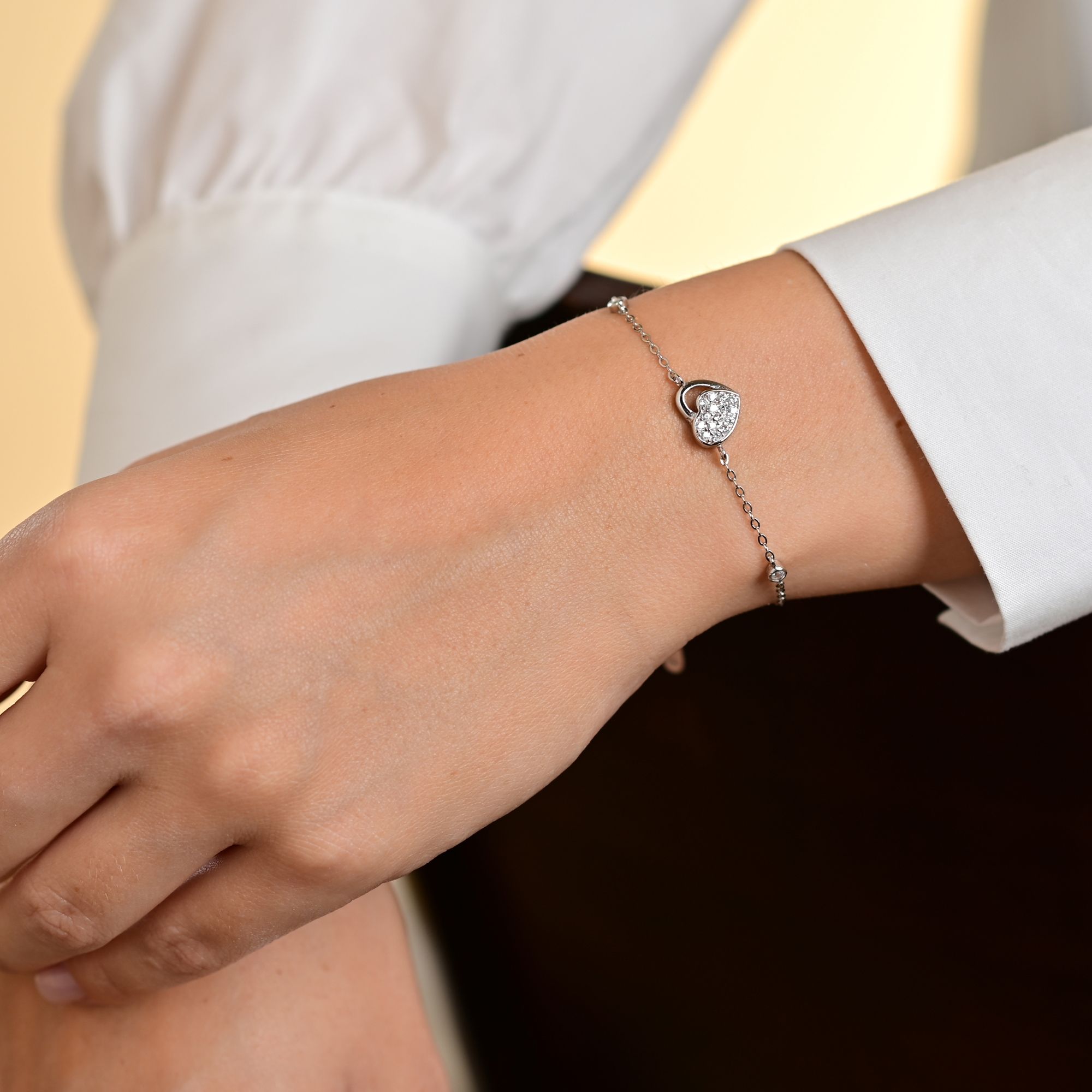 "Naima"  925/- Echt Silber Armband mit Herz 16 + 3 cm, Zirkonia, rhodiniert