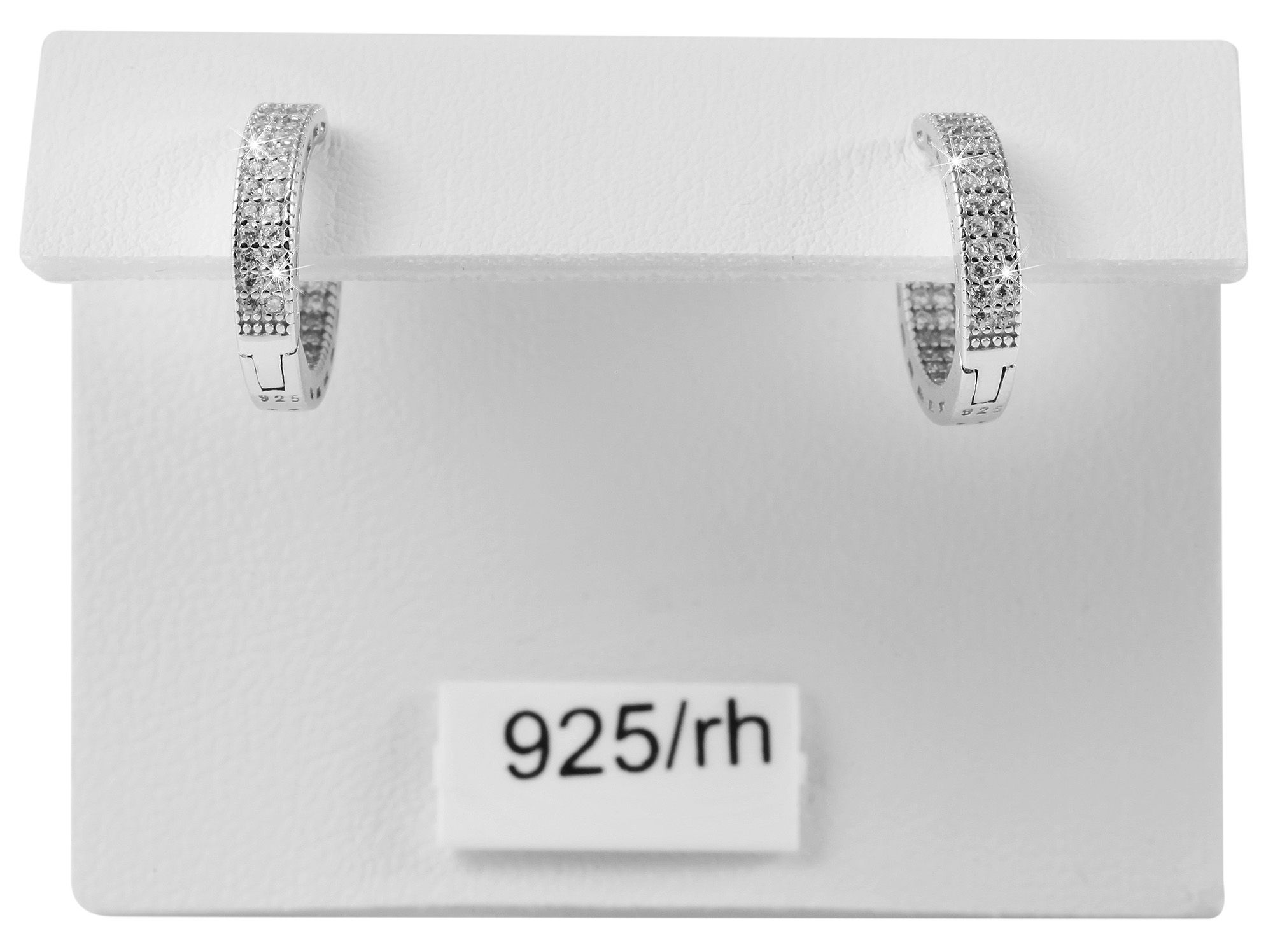 925/- Echt Silber Klappcreolen "Katha" mit weißem Zirkoniabesatz, 925/rhodiniert