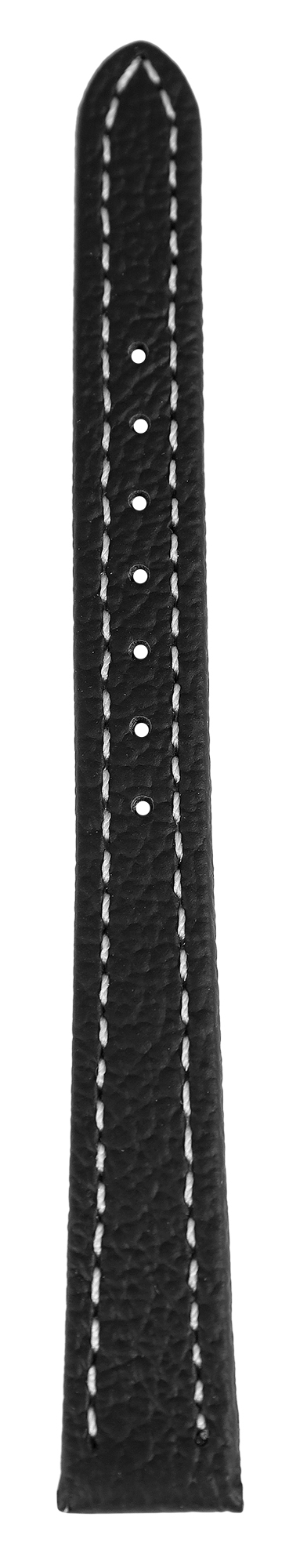 Echtleder Uhrenarmband, Edelstahl Dornschließe, schwarz mit weißer Naht, 12 mm