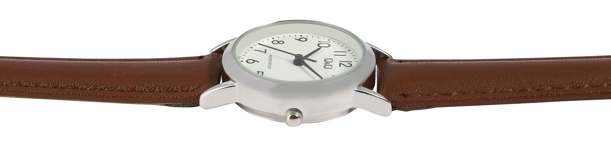 Q&Q Damenuhr, gepolstertes Lederimitatband, Ø 26 mm, braun/silberfarben