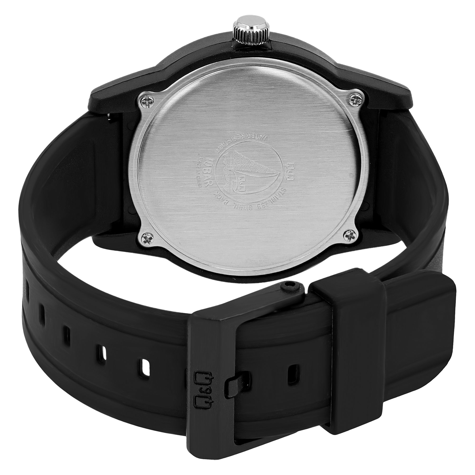 Q&Q Herrenuhr, Resinband, Ø 40 mm, schwarz/ weiß