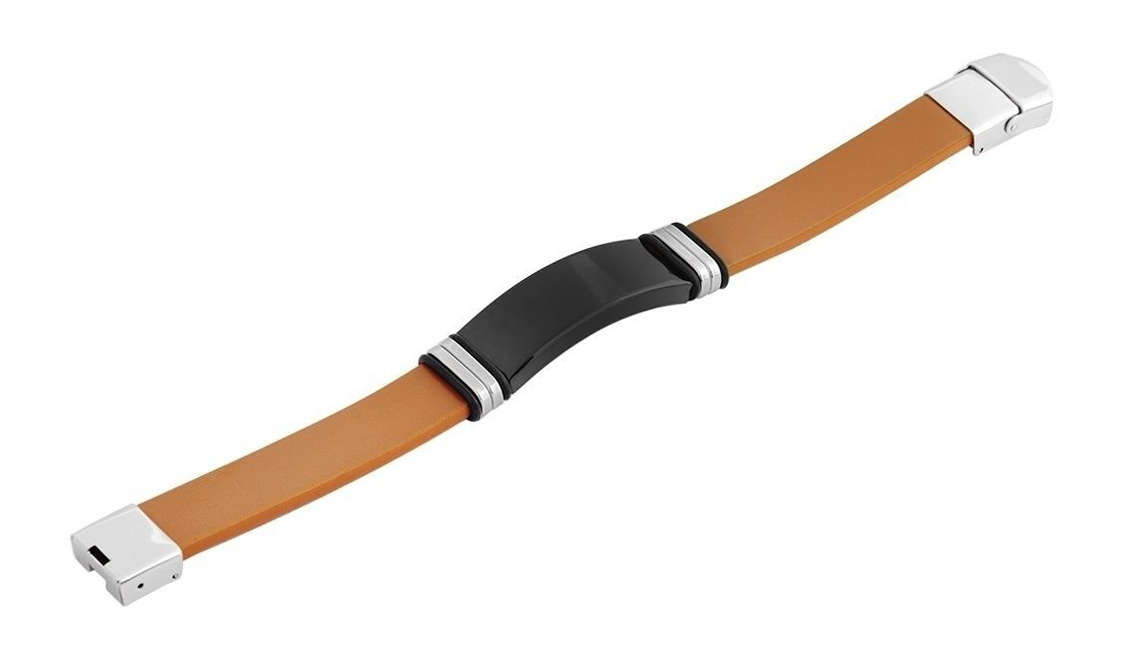 Akzent Echtlederarmband mit Edelstahlgravurplatte, braun/schwarz