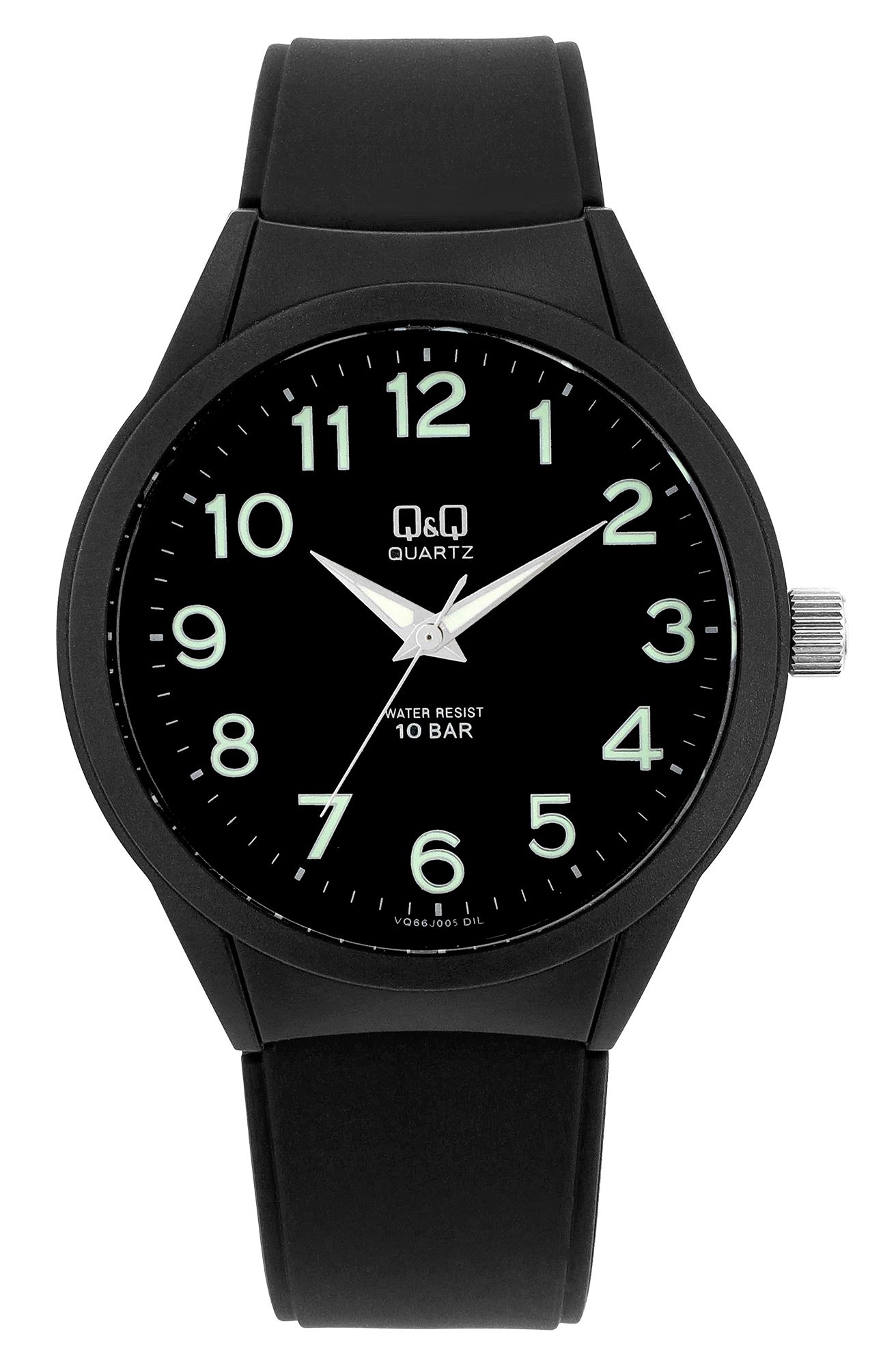 Q&Q Herrenuhr mit Resinband, Ø 43 mm, schwarz/ schwarz