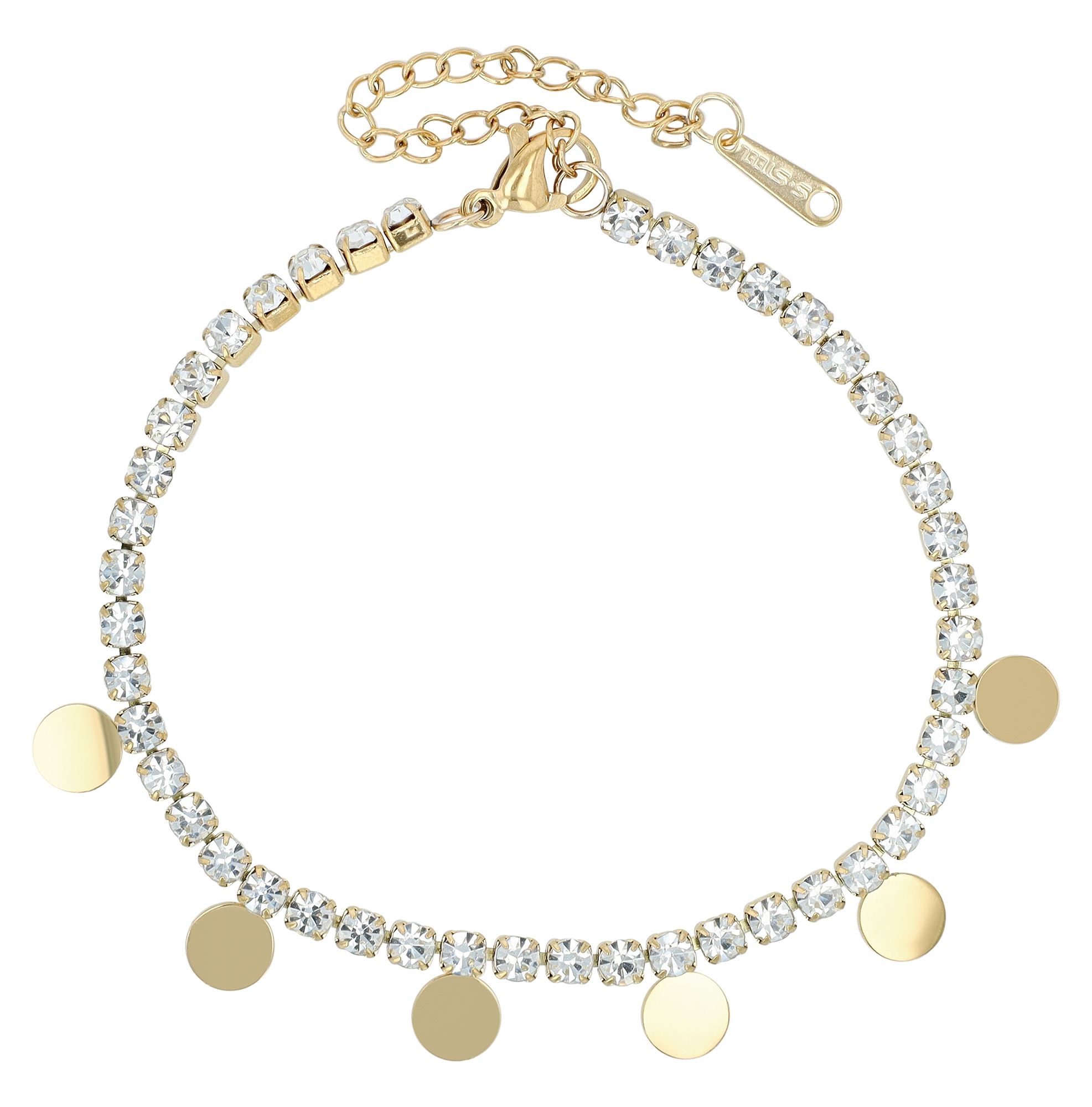 "Taline" Edelstahl Tennisarmband, Gravurplättchen, goldfarben, 16 cm