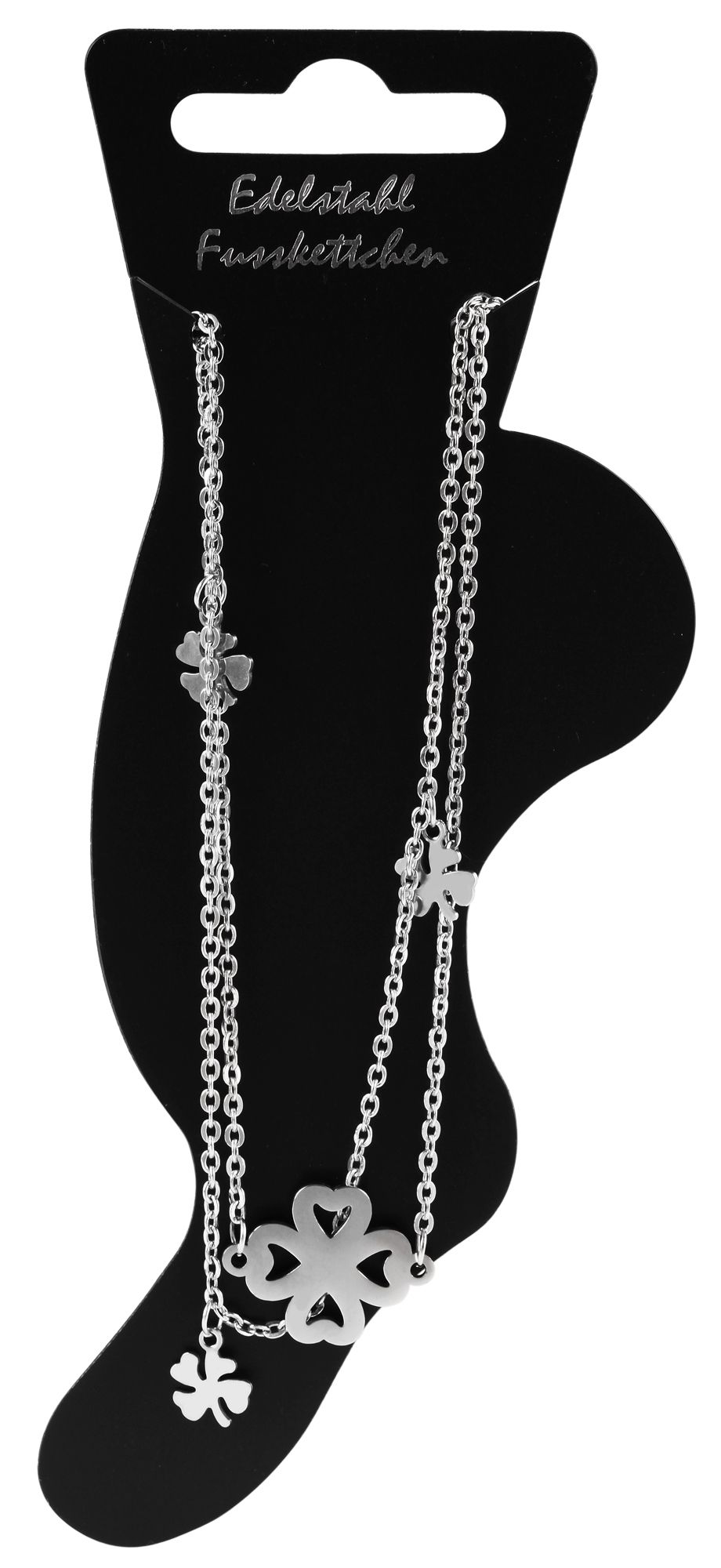 Akzent Edelstahl Fußkette, Kleeblatt-Anhänger, 26+5cm, silberfarbig
